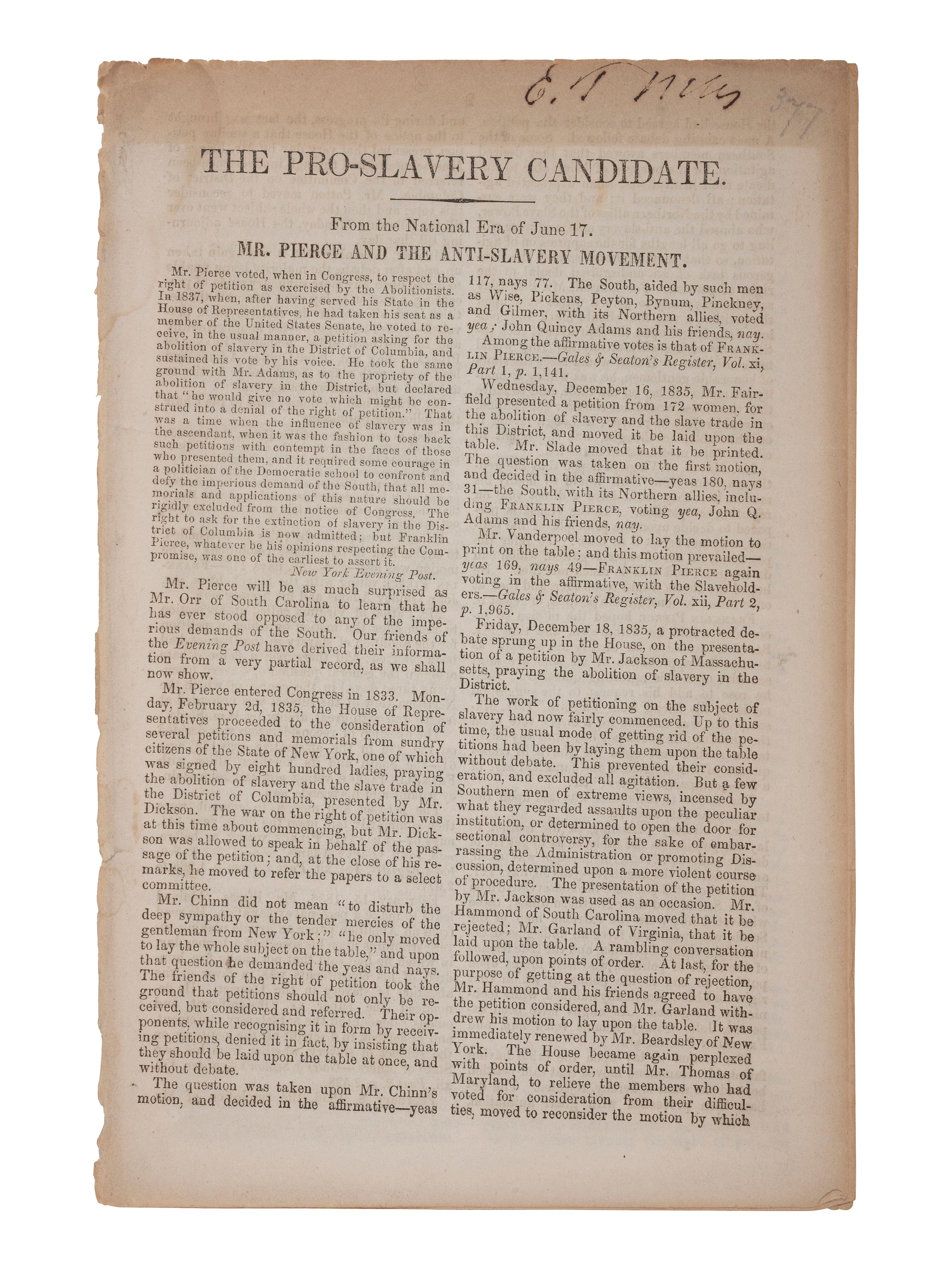 [SLAVERY & ABOLITION]. The Liberator. Vol. V, No. 8. Boston, MA: 21 February 1835.