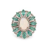 OPAL, EMERALD AND DIAMOND RING