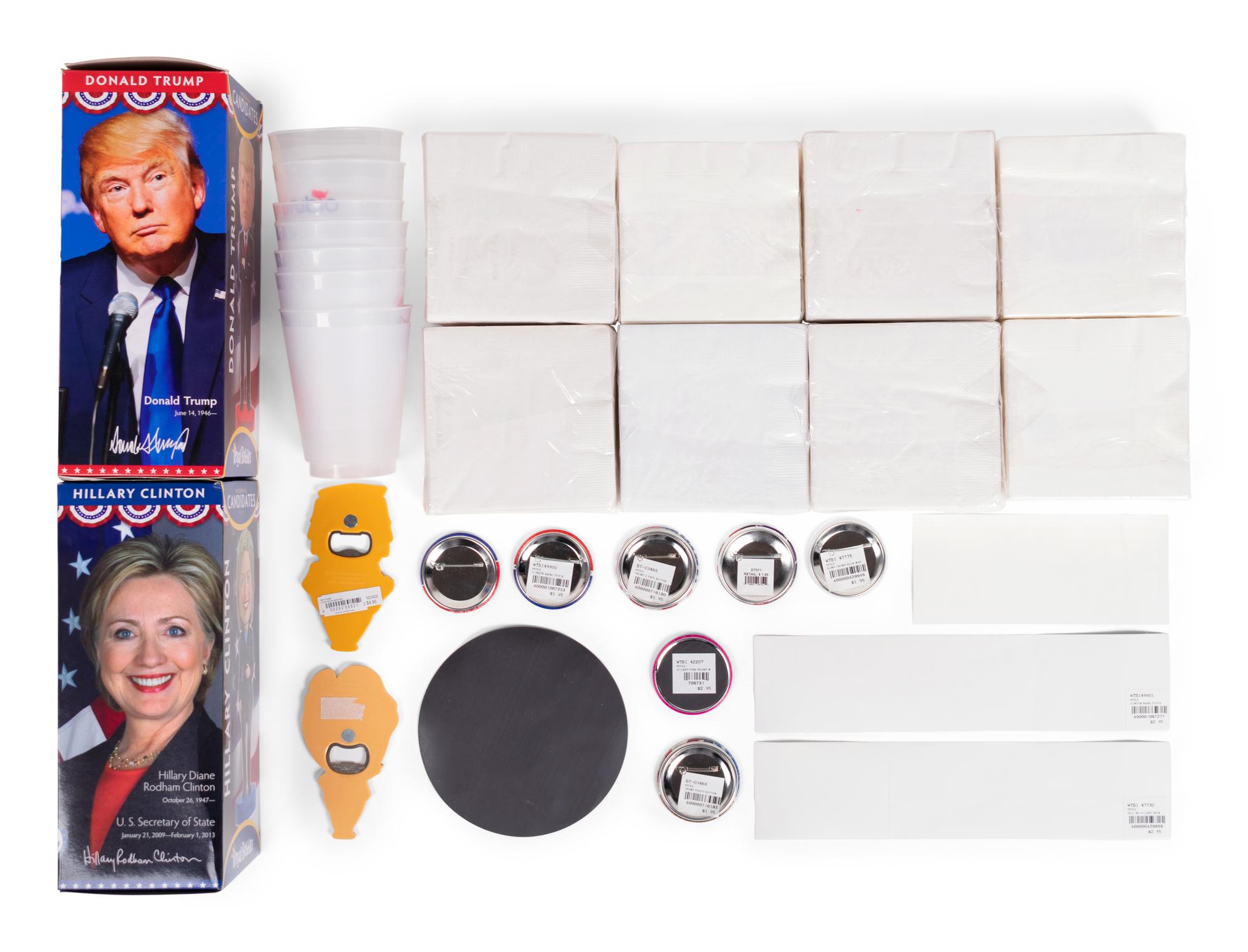 (Politics) A group of approximately 20 pieces of political memorabilia from the 2016 Presidential Election, comprising: