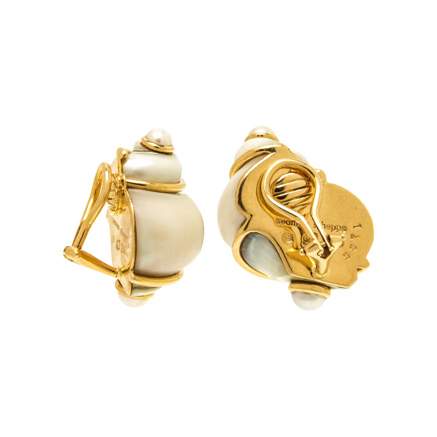 SEAMAN SCHEPPS, SHELL AND CULTURED PEARL EARCLIPS