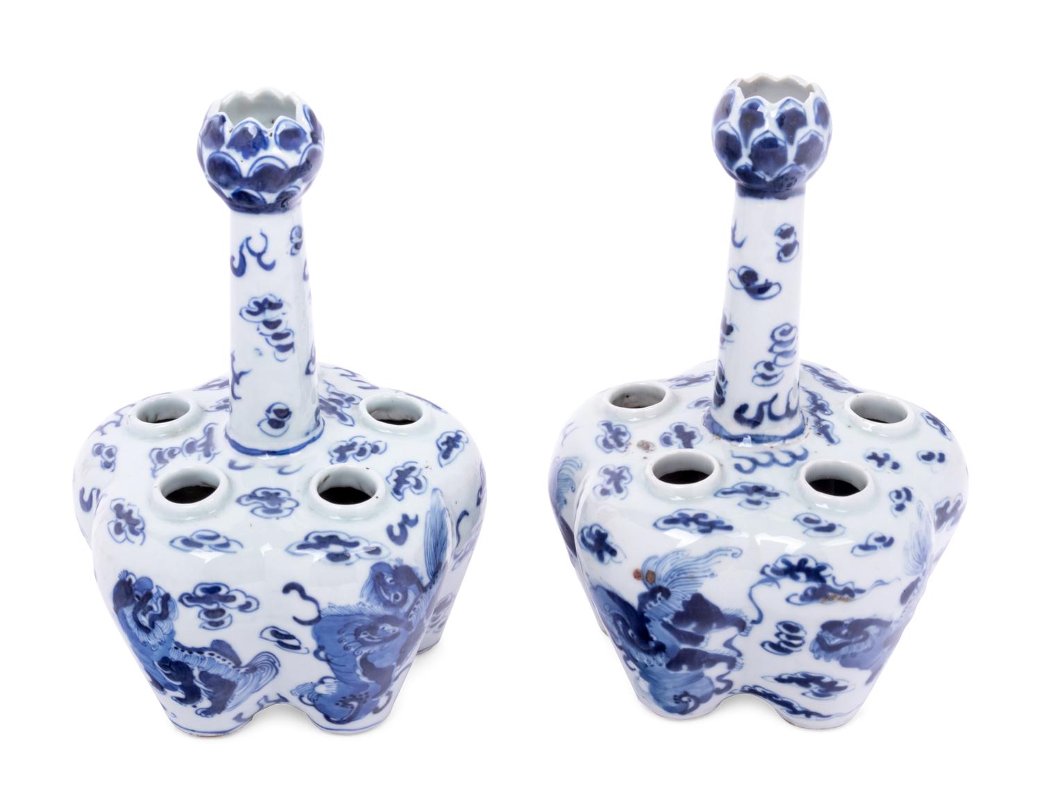 A Pair of Chinese Blue and White Porcelain Tulip Vases