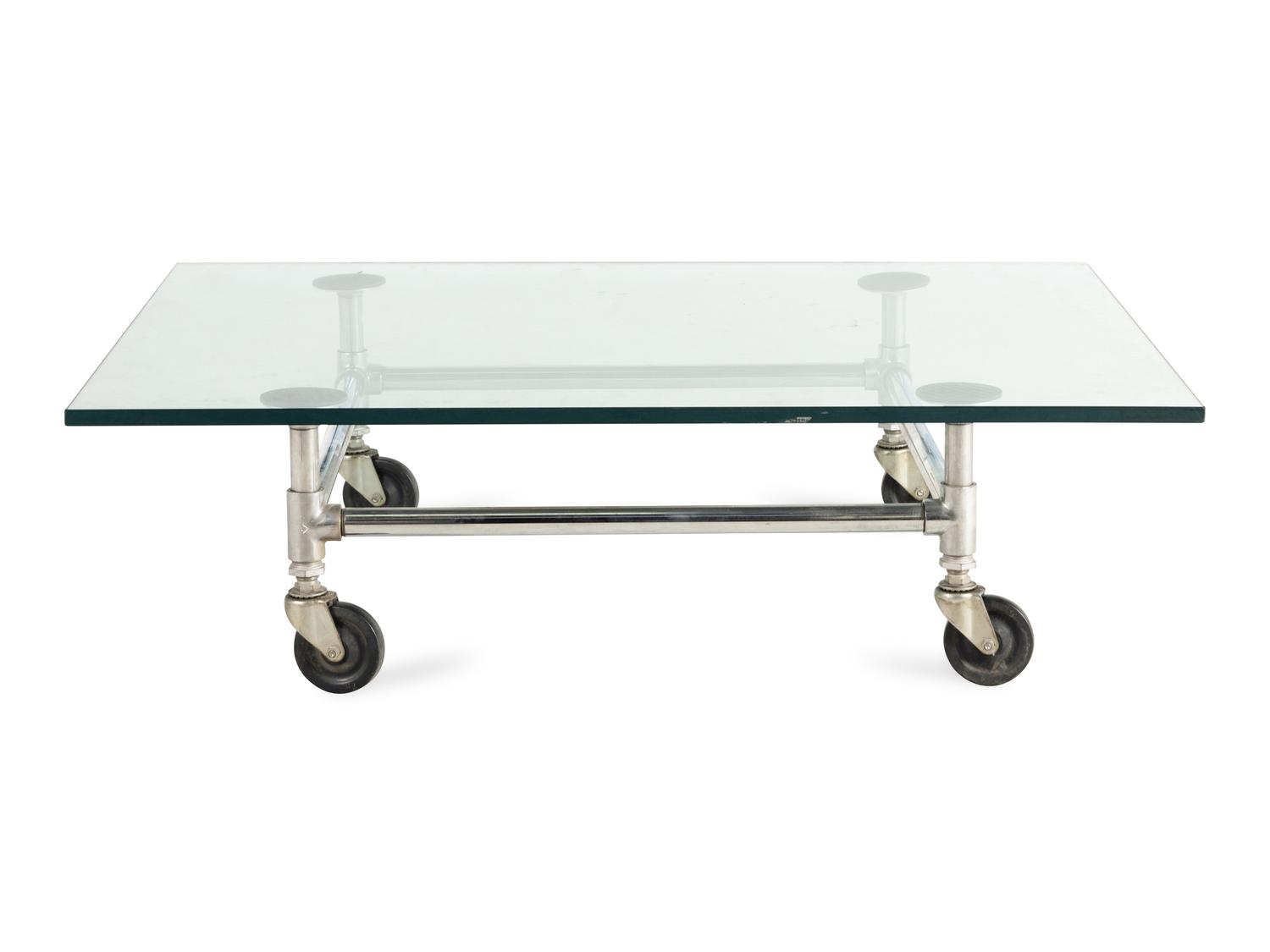 A Glass-Topped Steel Low Table