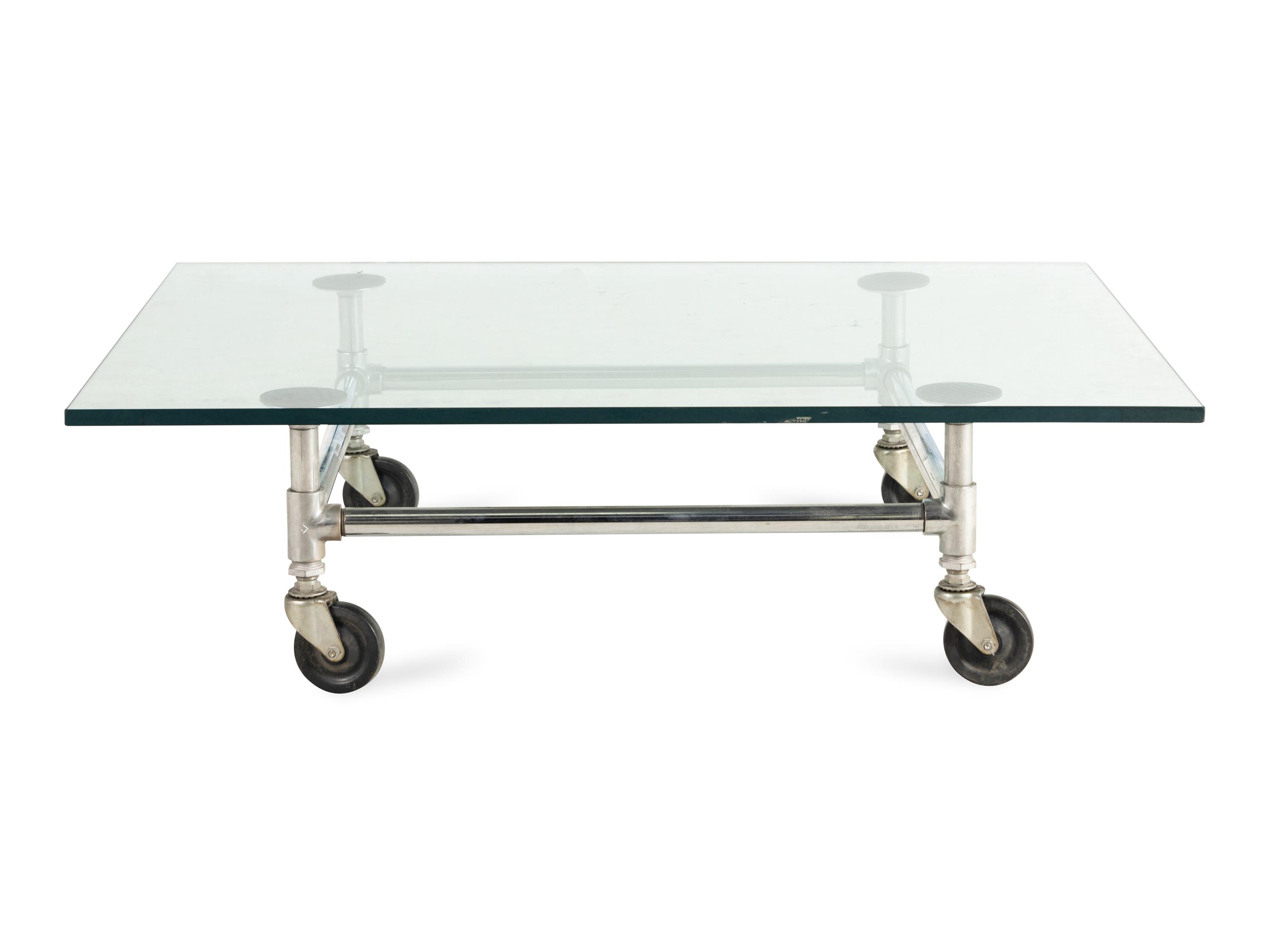 A Glass-Topped Steel Low Table