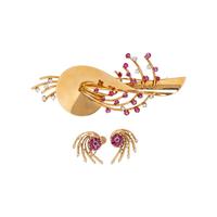 COLLECTION OF RETRO, YELLOW GOLD, RUBY AND DIAMOND JEWELRY