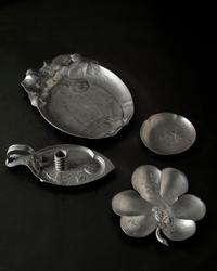 Three Kayserzinn Jugendstil Serving Dishes and One Chamberstick