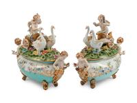 A Pair of Italian Porcelain Sauce Tureens and Covers