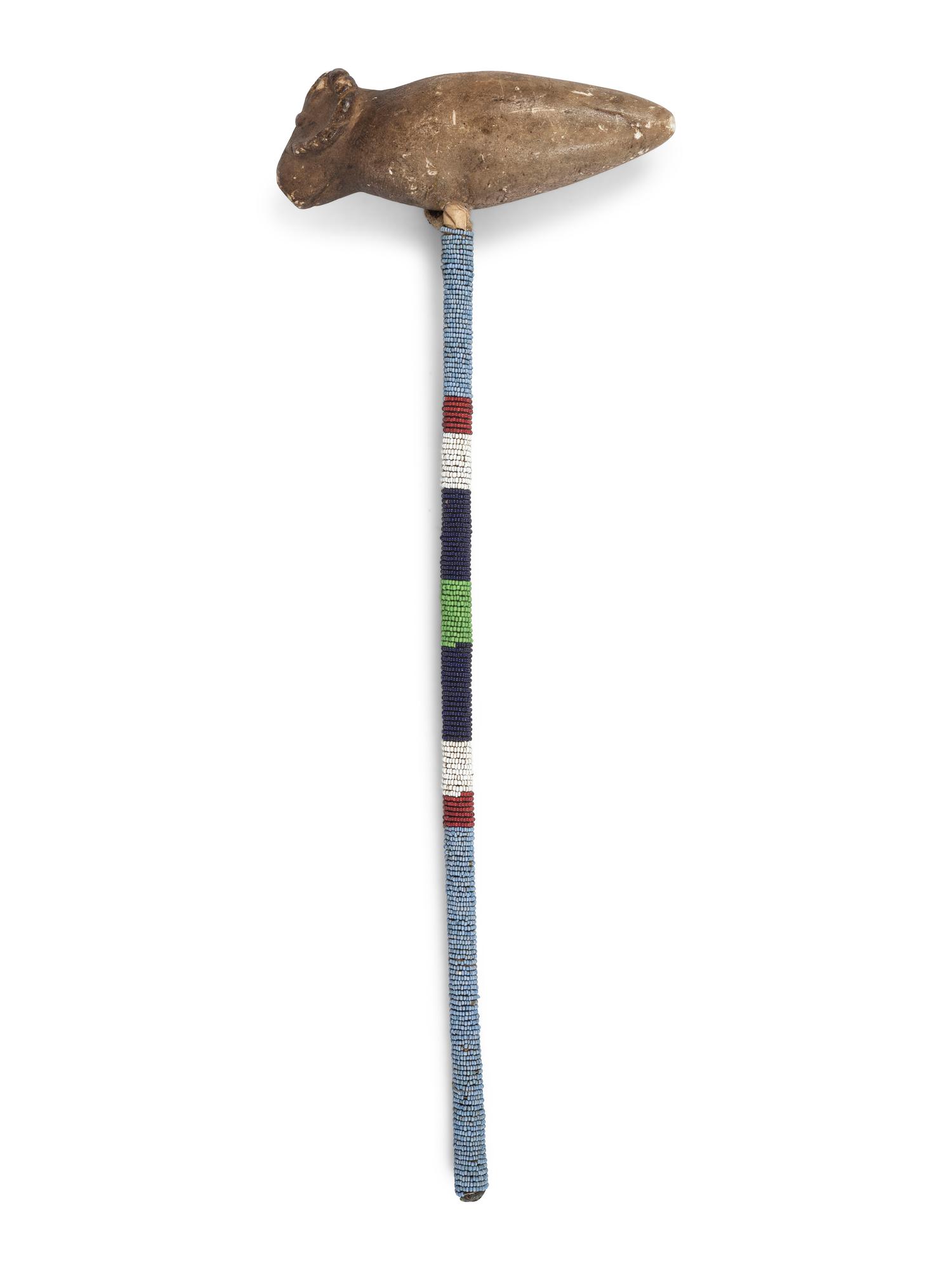 Sioux Figural Stone Club, with Beaded Handle