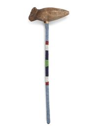 Sioux Figural Stone Club, with Beaded Handle