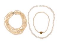 THREE CULTURED PEARL NECKLACES