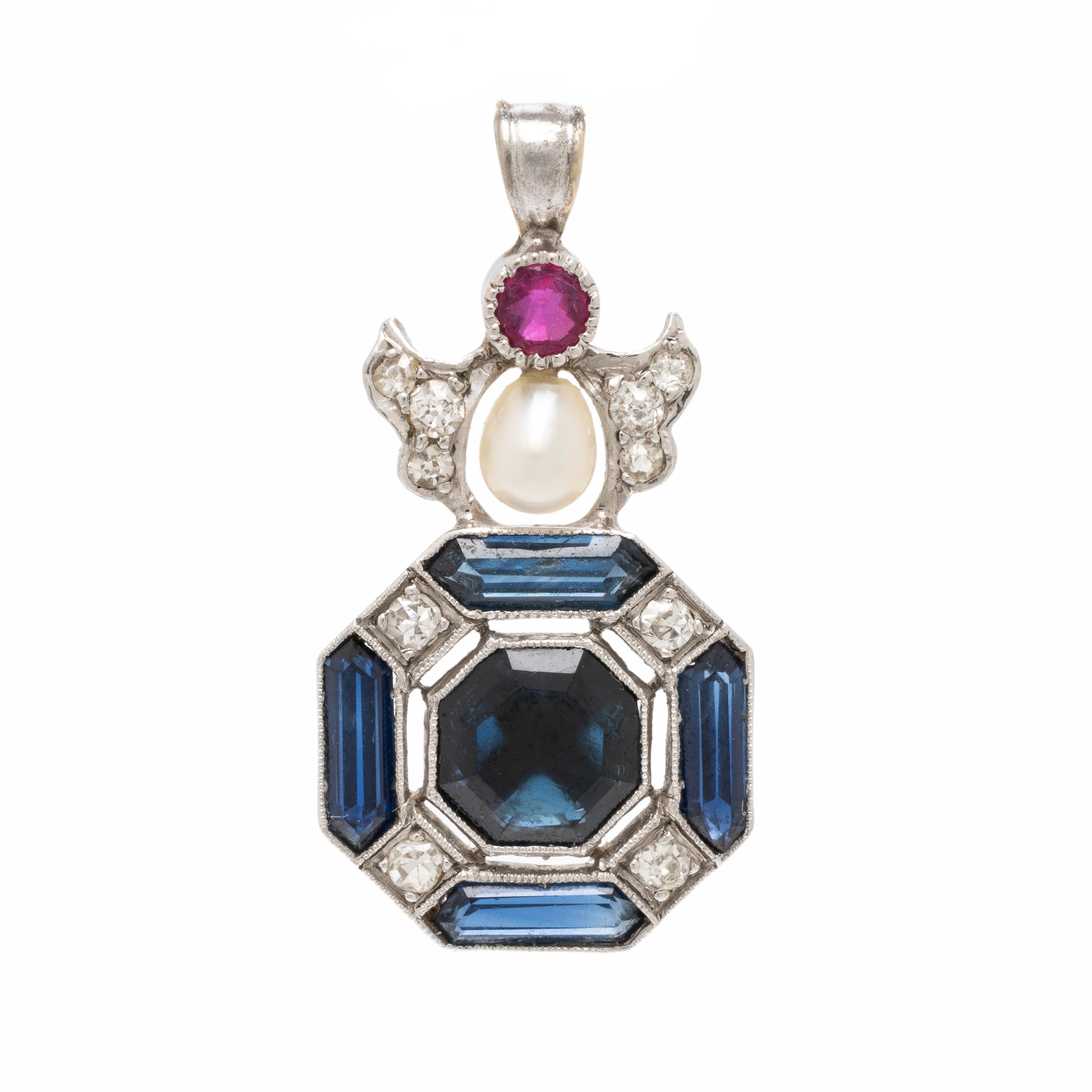 Antique, Sapphire, Multigem, and Platinum Pendant