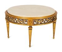 A Louis XVI Style Gilt Painted Marble-Top Low Table