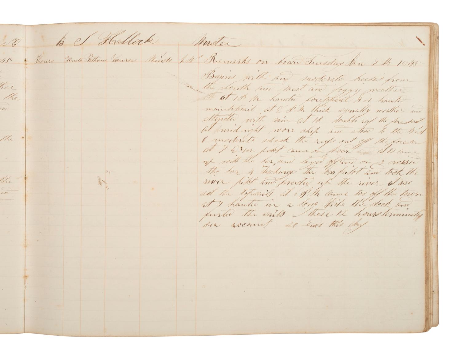 [MARITIME]. Log book of the schooner Tioga , documenting multiple voyages, 1844-45.