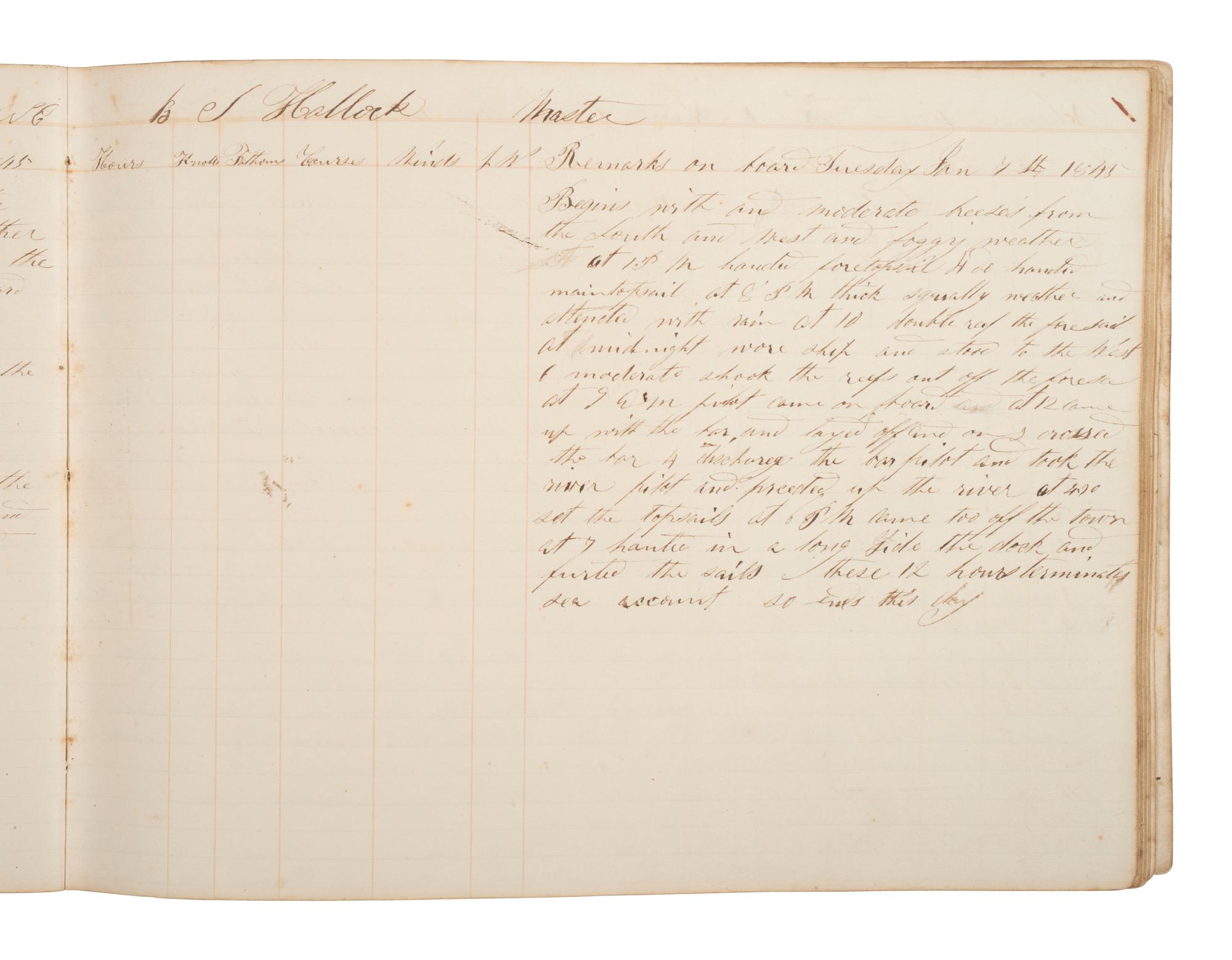 [MARITIME]. Log book of the schooner Tioga , documenting multiple voyages, 1844-45.