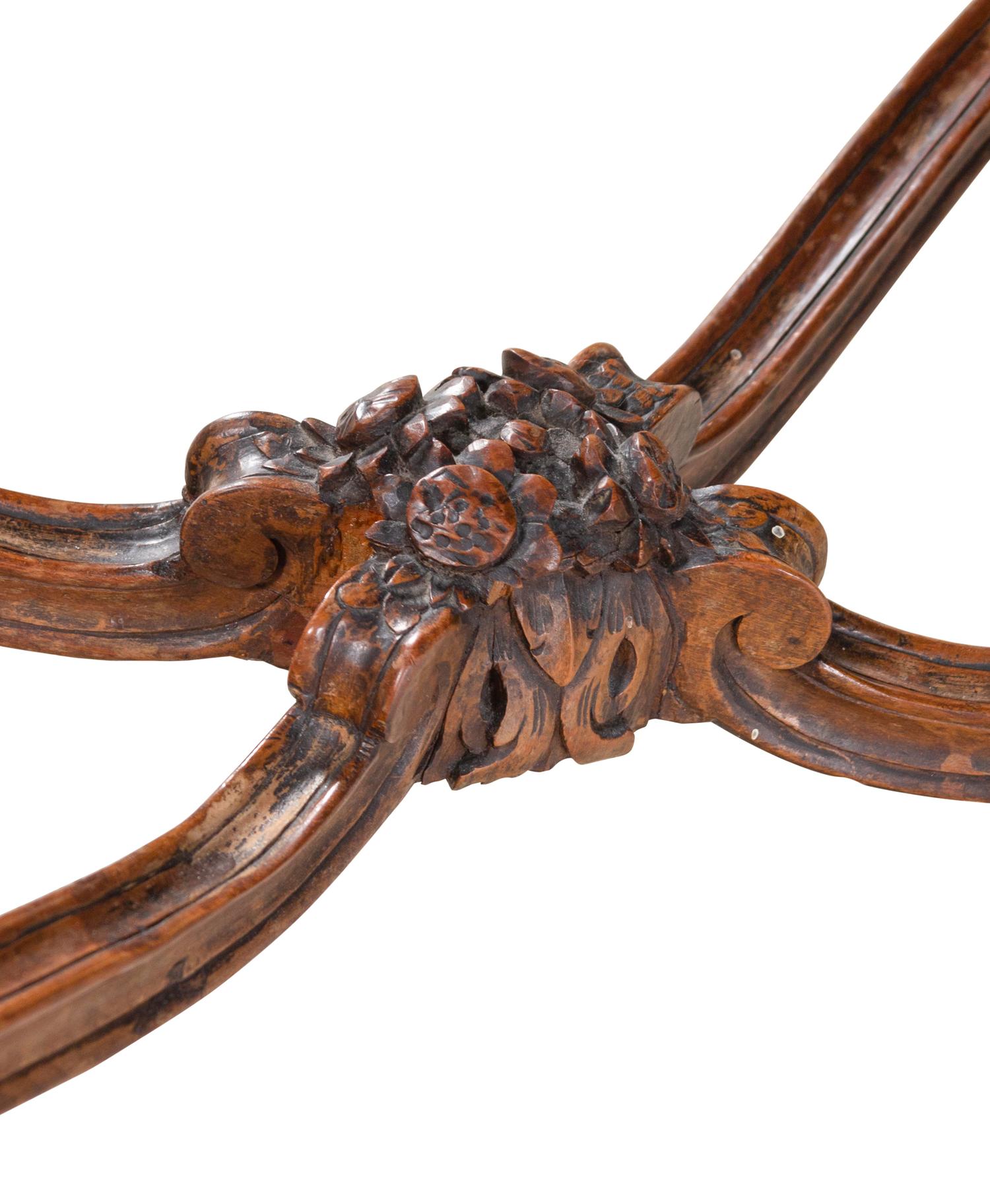 A Louis XV Style Walnut Marble-Top Center Table