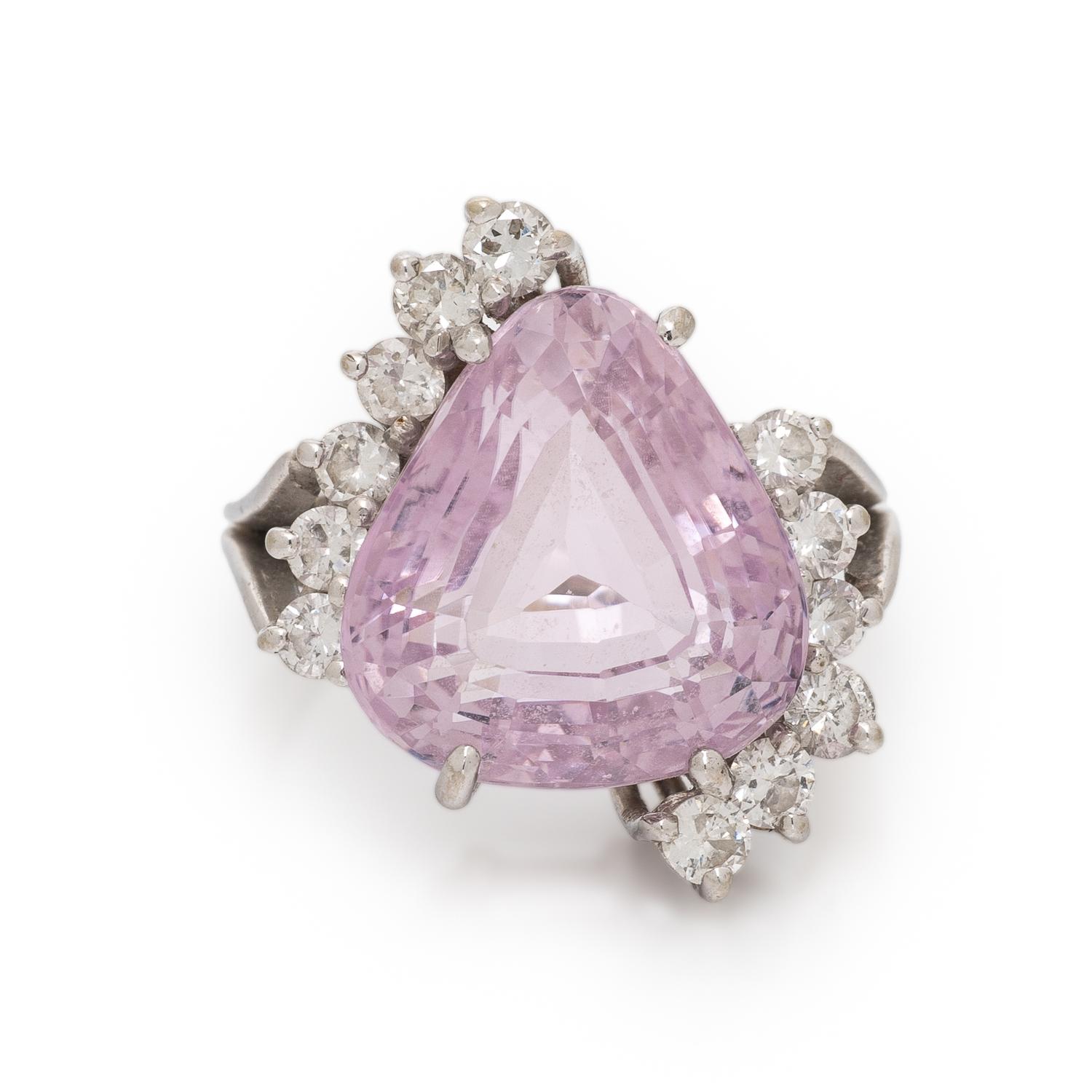 Kunzite, Diamond, and White Gold Ring