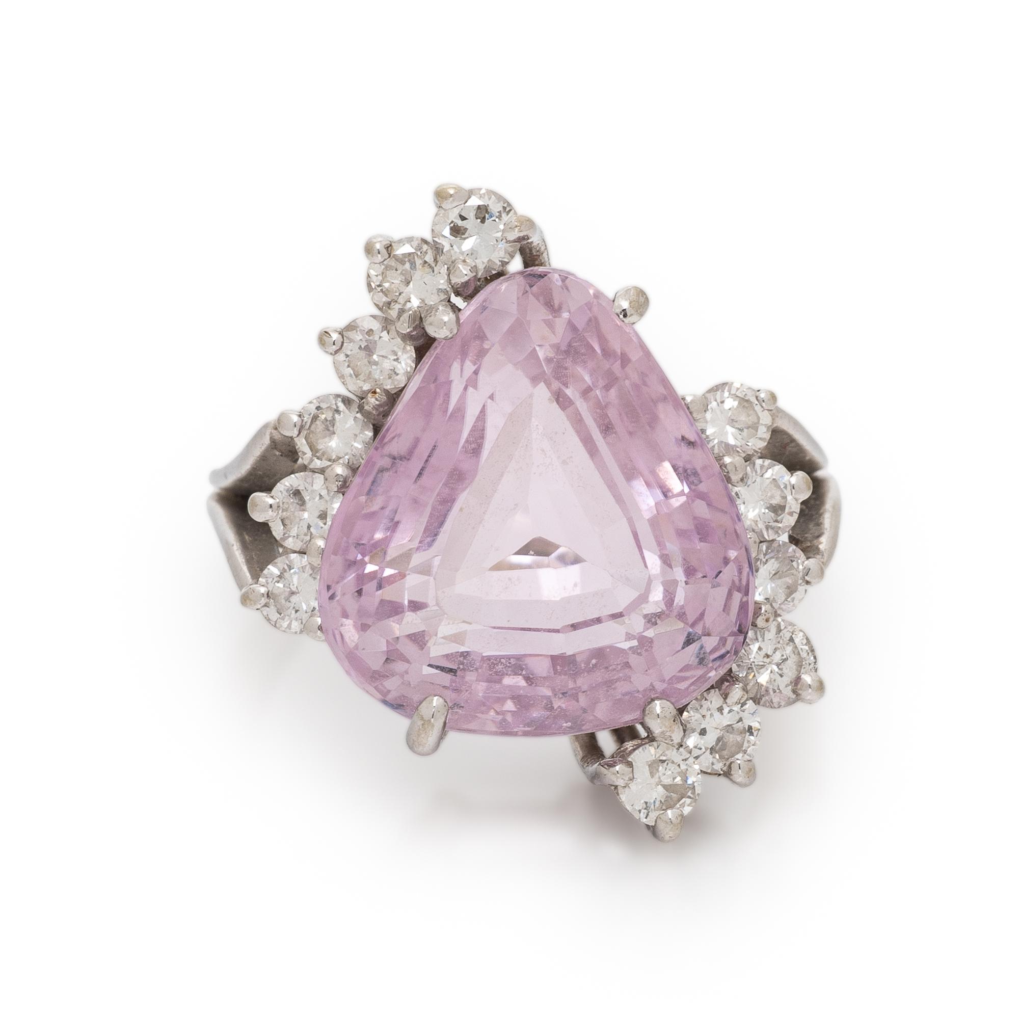 Kunzite, Diamond, and White Gold Ring