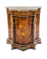 A Louis XVI Style Gilt Bronze Mounted Marquetry and Parquetry Meauble d' Appui, IN THE MANNER OF JEAN HENRI RIESENER, Height 38 1/2 x w — IN THE MANNER OF JEAN HENRI RIESENER,