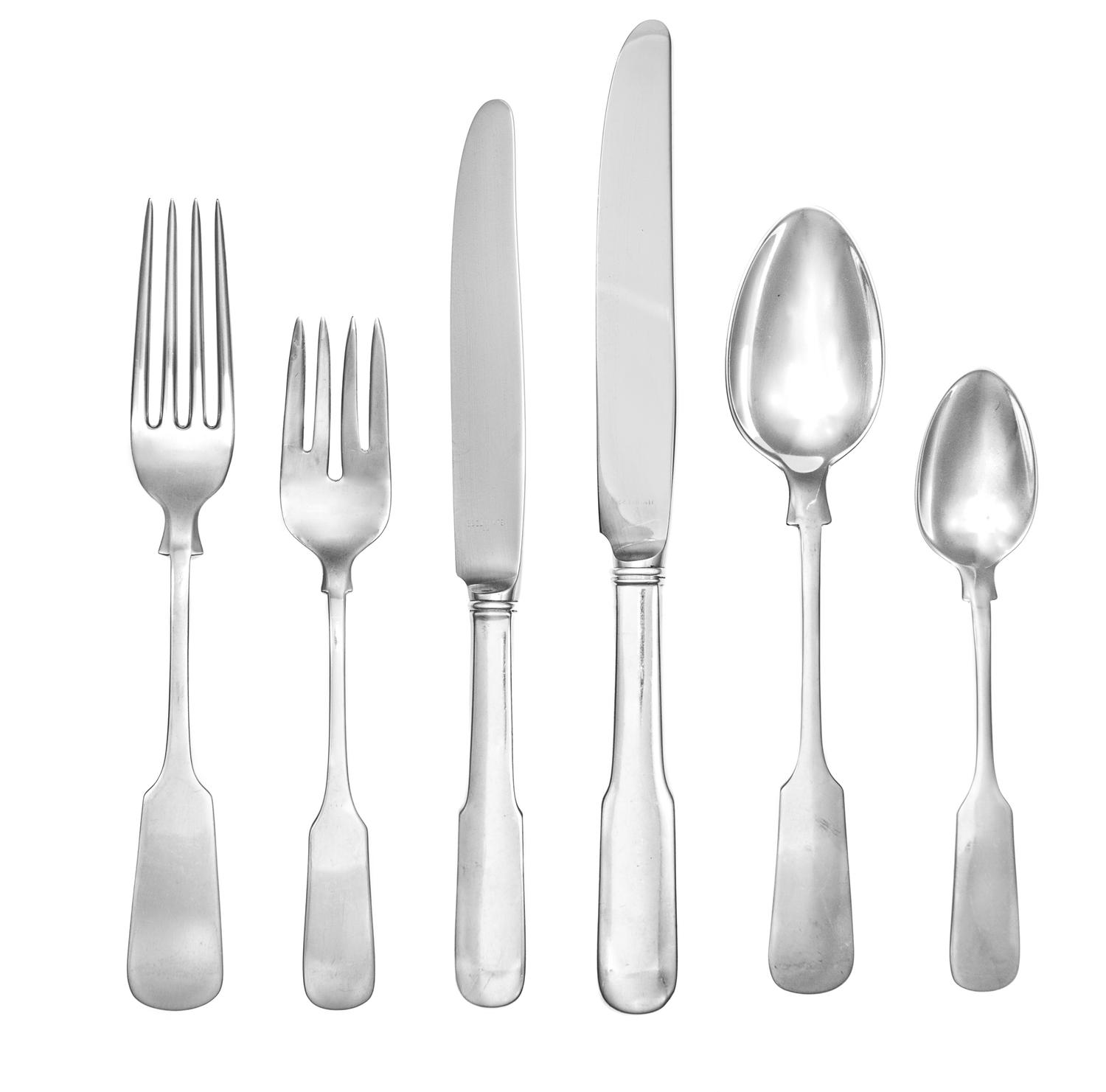 An American Silver Flatware Service, Gorham Mfg. Co., Providence, RI, Old English Tipt pattern, comprising: 12 dinner knives 12 luncheo