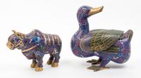 Three Cloisonne Models of Animals Width of first 11 inches.