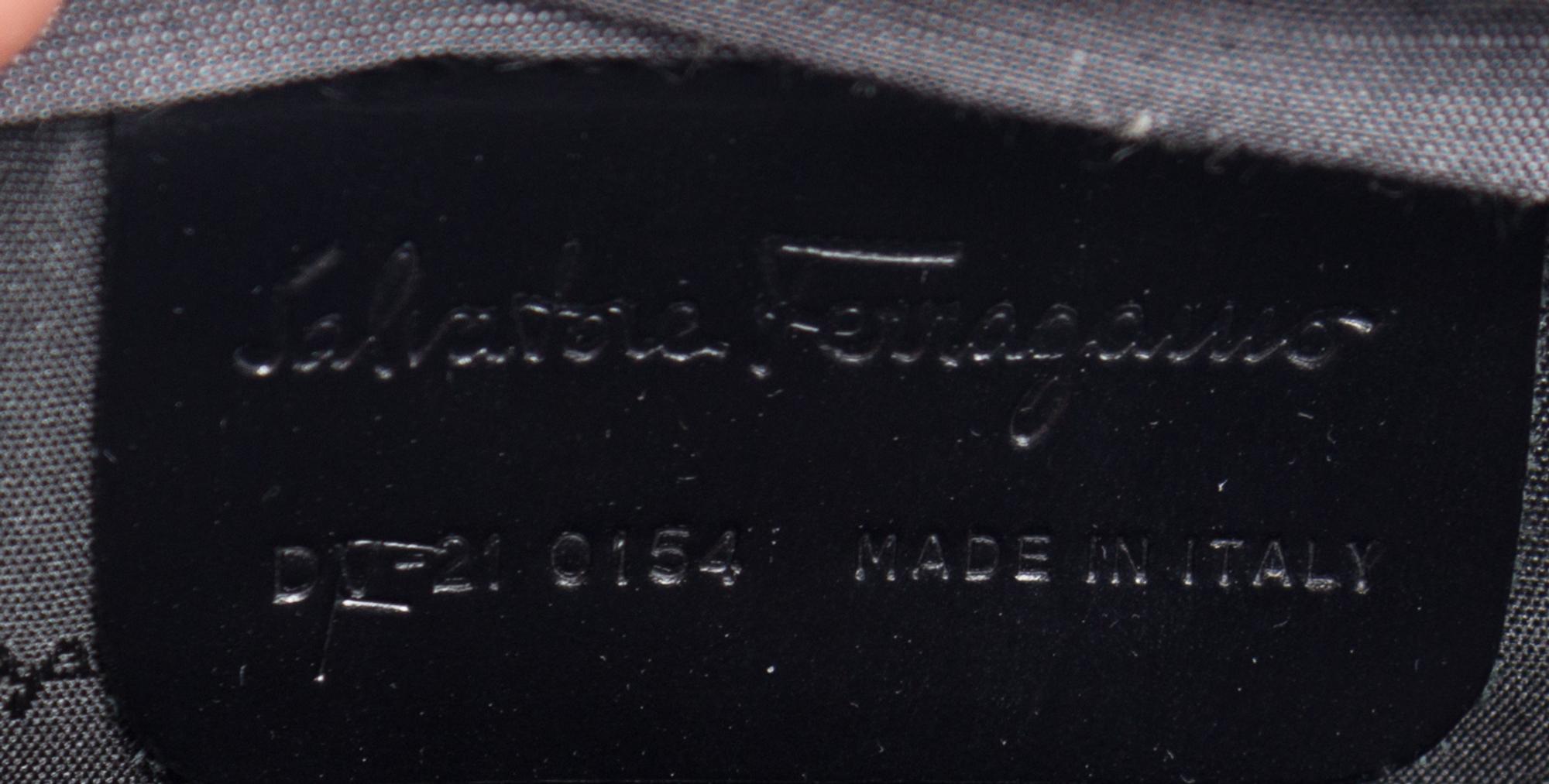 A Salvatore Ferragamo Black Leather Basket Weave Tote, 11" x 8" x 4.5"; Handle drop: 4".