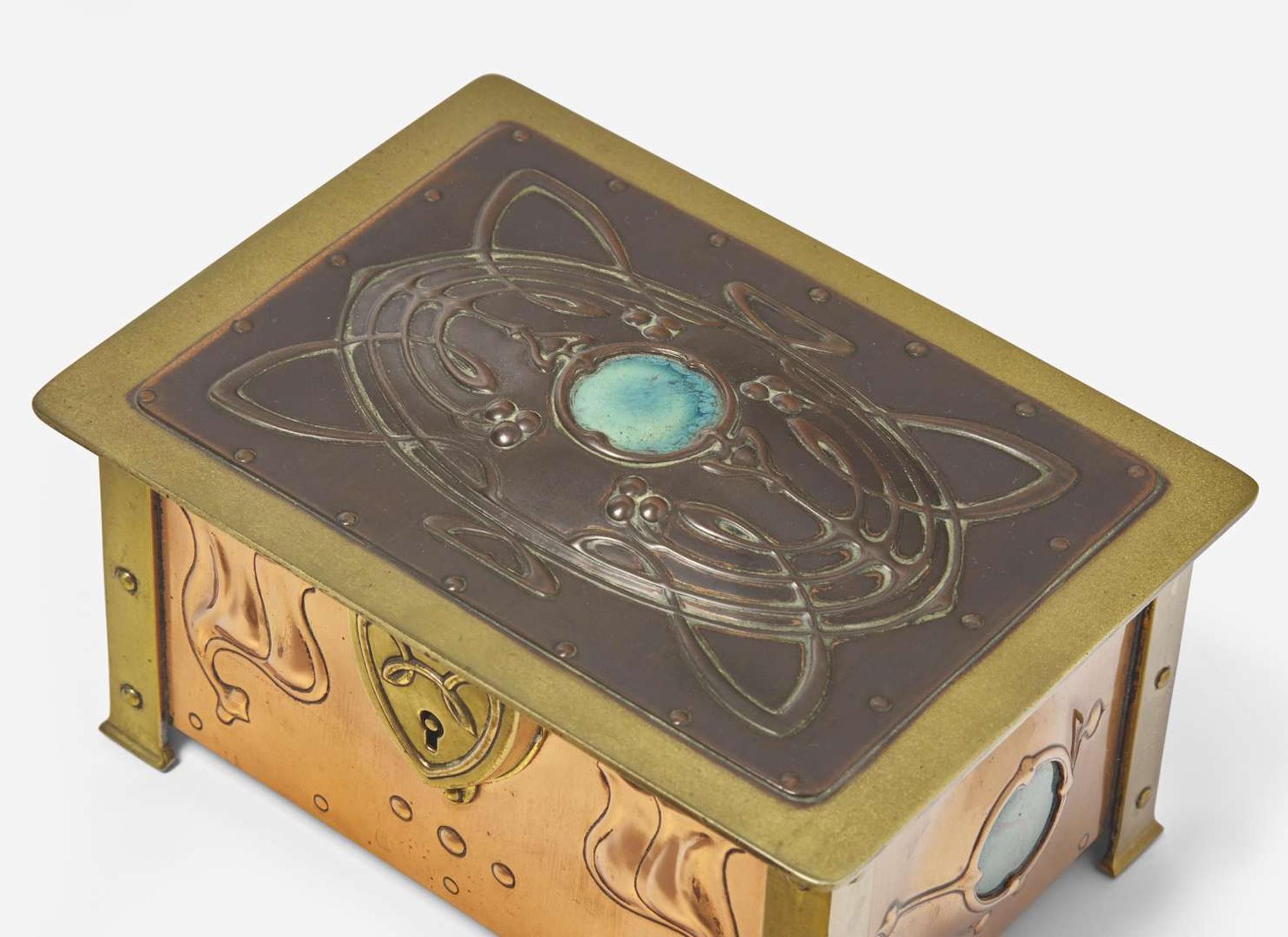 Attributed to A.E. Jones, Arts & Crafts Jewelry Casket with Ruskin Roundels