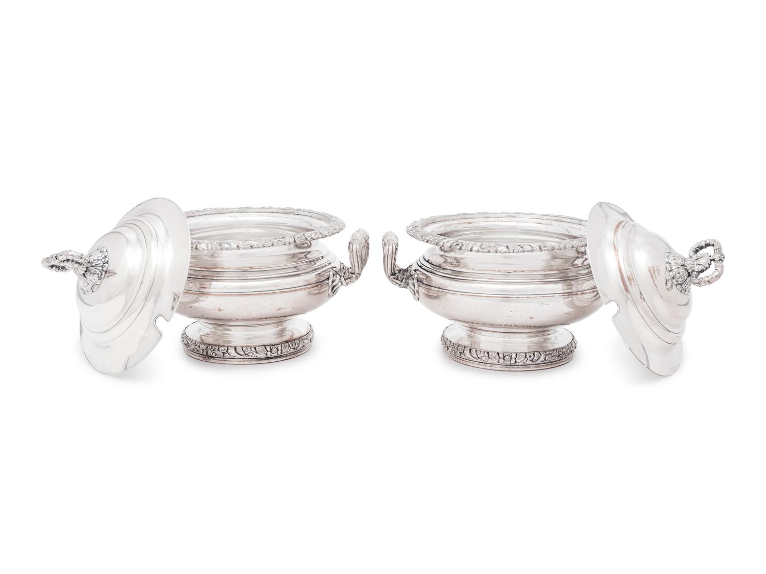 A Pair of English Silver-Plate Sauce Tureens