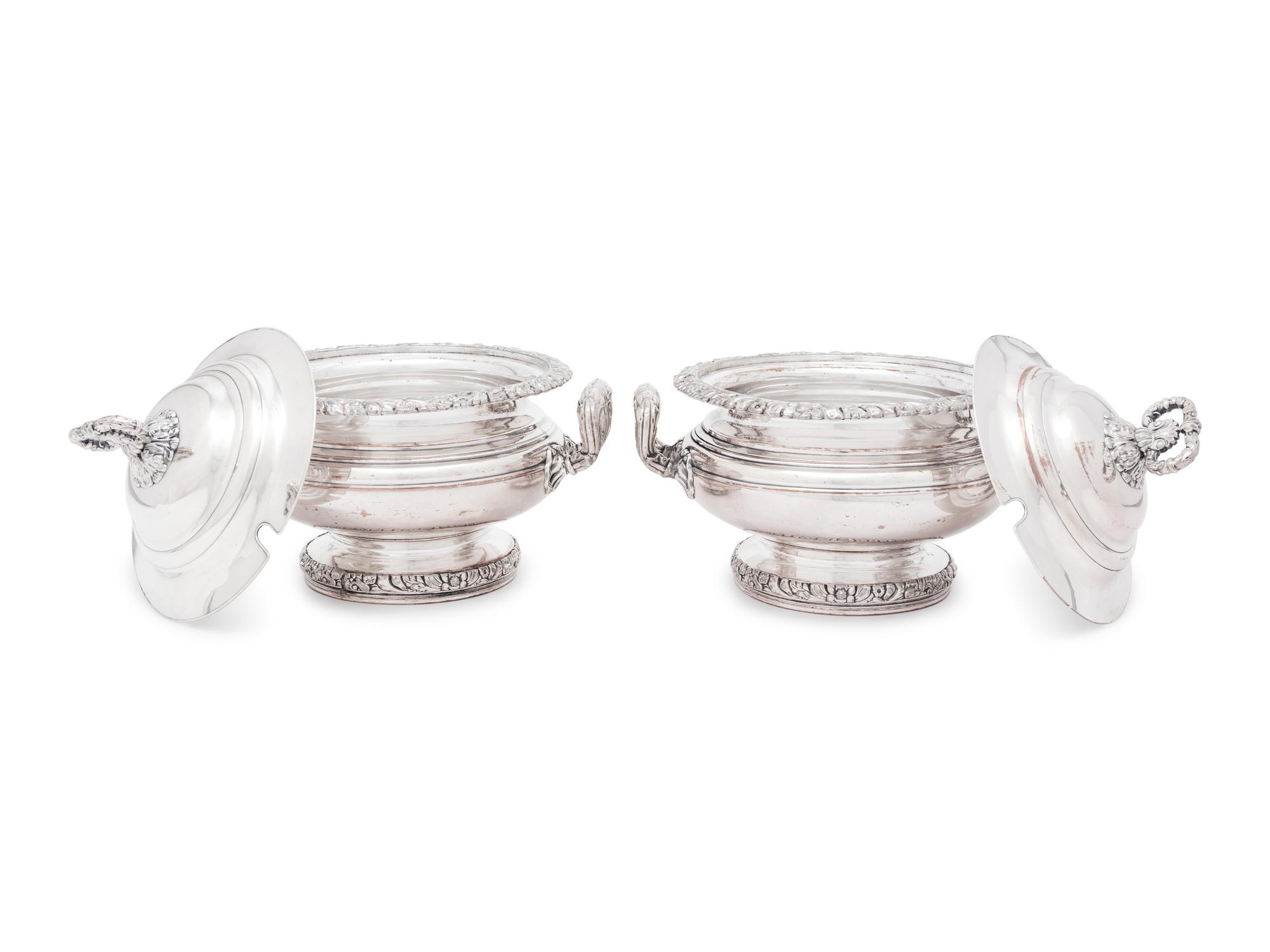A Pair of English Silver-Plate Sauce Tureens