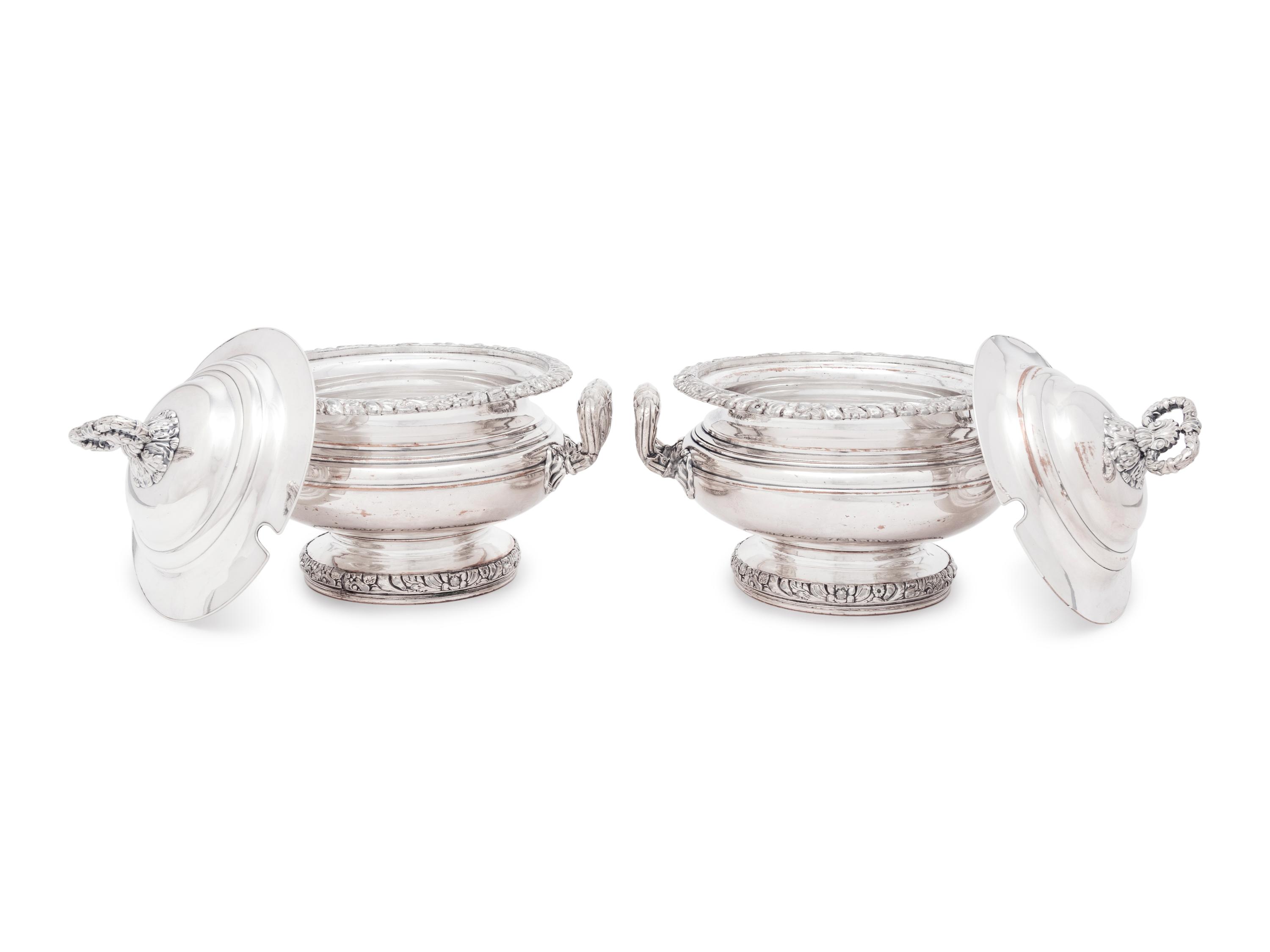 A Pair of English Silver-Plate Sauce Tureens