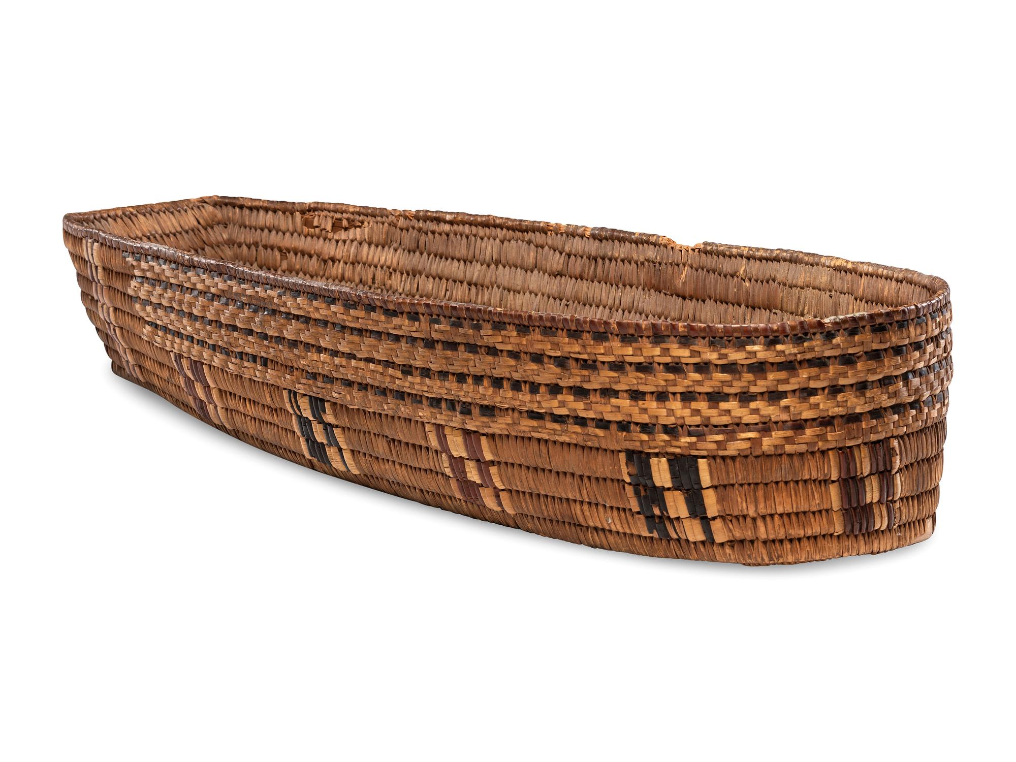 Salish Basketry Cradle, with Imbricated Designs