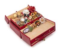 WOLF, LEATHER JEWELRY TRAVEL CASE WITH COLLECTION OF COSTUME JEWELRY