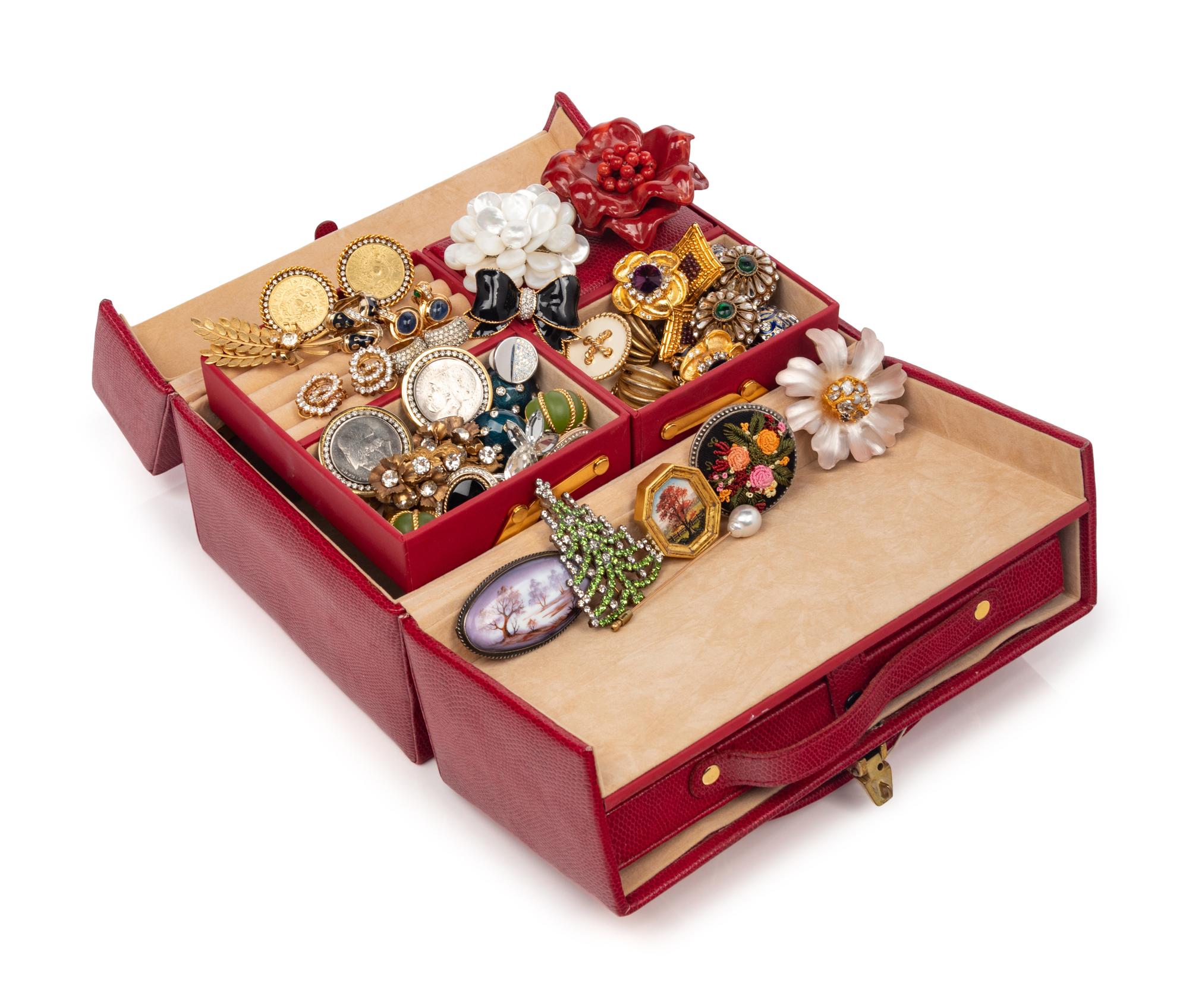 WOLF, LEATHER JEWELRY TRAVEL CASE WITH COLLECTION OF COSTUME JEWELRY