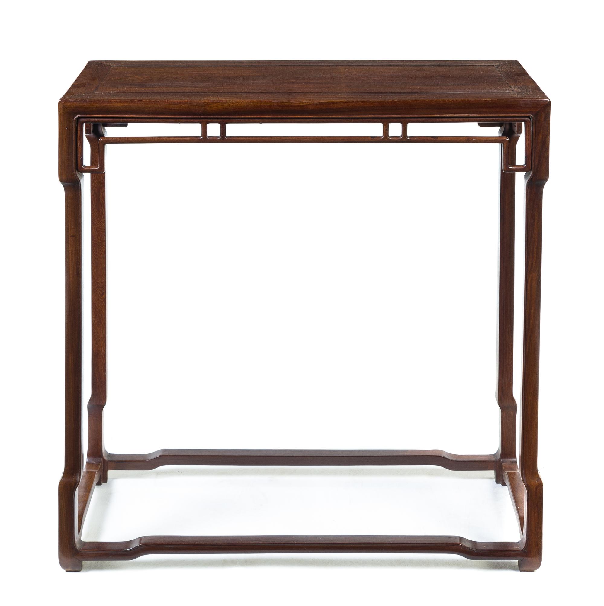 A Chinese Hardwood Side Table Height 31 1/2 x width 31 1/2 x depth 10 3/4 inches.