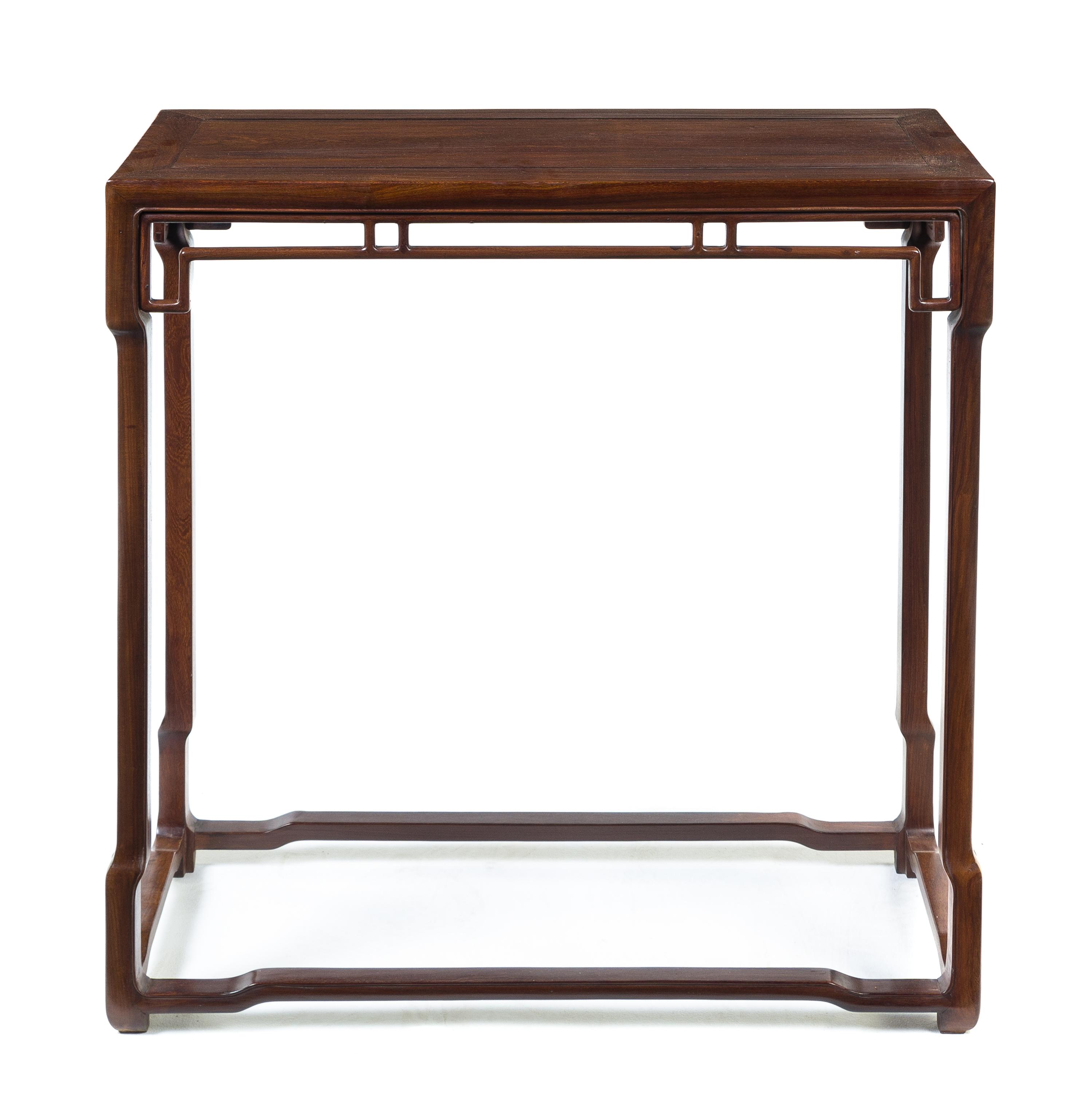 A Chinese Hardwood Side Table Height 31 1/2 x width 31 1/2 x depth 10 3/4 inches.