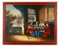 Six Chinese Export Painted Panels, CIRCA 1845, ATTRIBUTED TO YOU QUA, Height 17 1/4 x width 22 3/4 inches (each panel). — CIRCA 1845, ATTRIBUTED TO YOU QUA,