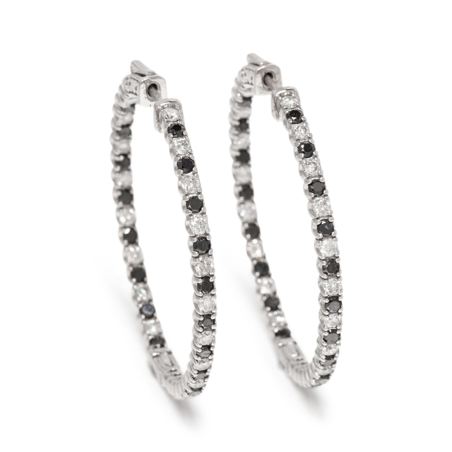 DIAMOND AND BLACK DIAMOND HOOP EARRINGS