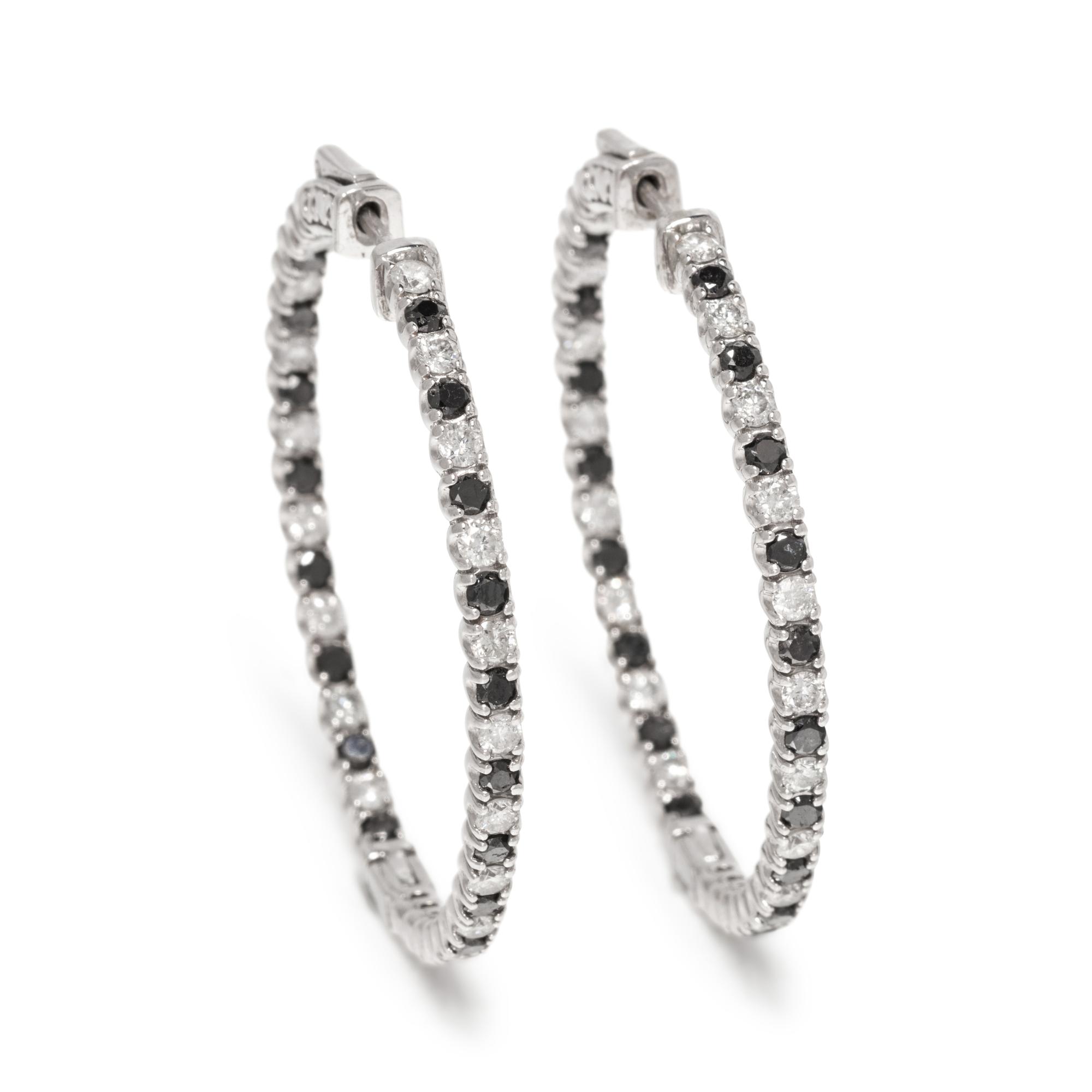 DIAMOND AND BLACK DIAMOND HOOP EARRINGS