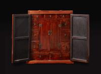 A huanghuali, huamu and mixed hardwoods travelling cabinet 黃花梨樺木及硬木箱