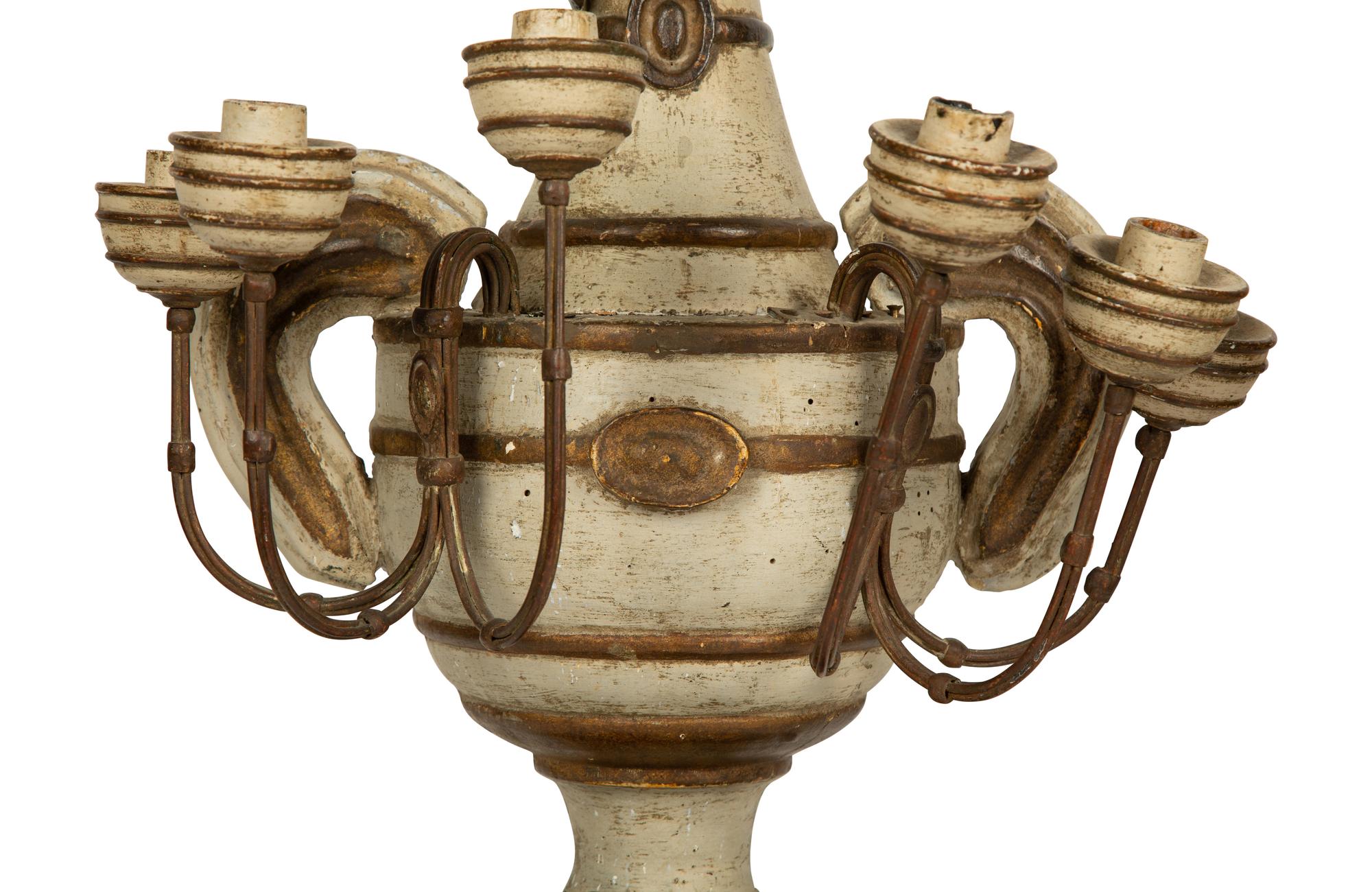 A Pair of French Painted Wood Three-Light Candelabra — EARLY 19TH CENTURY