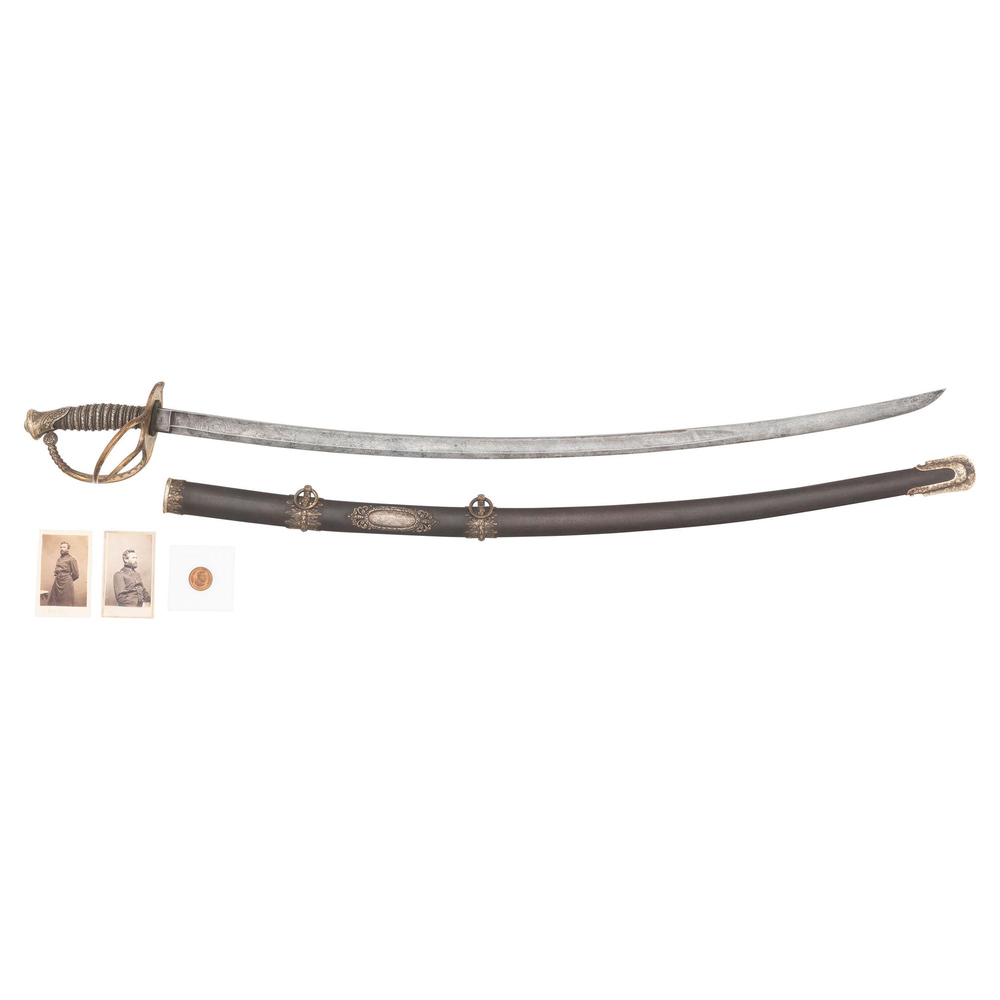 Caldwell Retailed Silver Gripped Model 1840 Cavalry Officers Presentation Sword to Col. (General) Hiram Berry - 4th Maine Vols. KIA at Chancellorsville with (2) CDVs and a Commemorative Coin