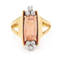 An 18 Karat Yellow Gold, Golden Topaz and Diamond Ring, 5.10 dwts.