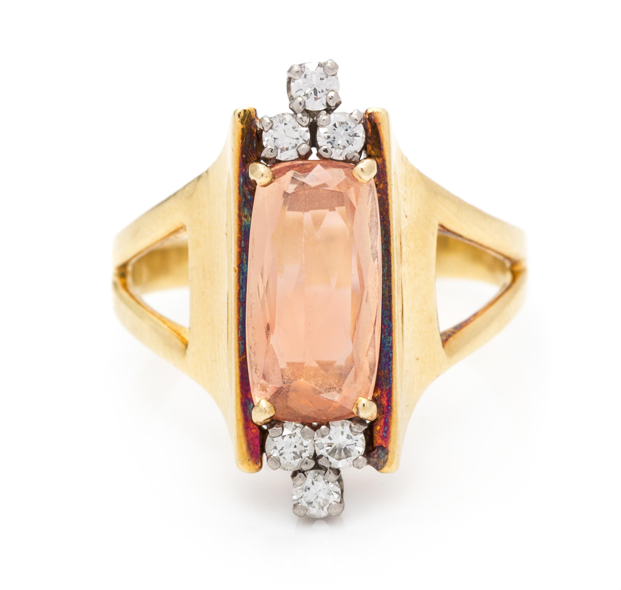 An 18 Karat Yellow Gold, Golden Topaz and Diamond Ring, 5.10 dwts.