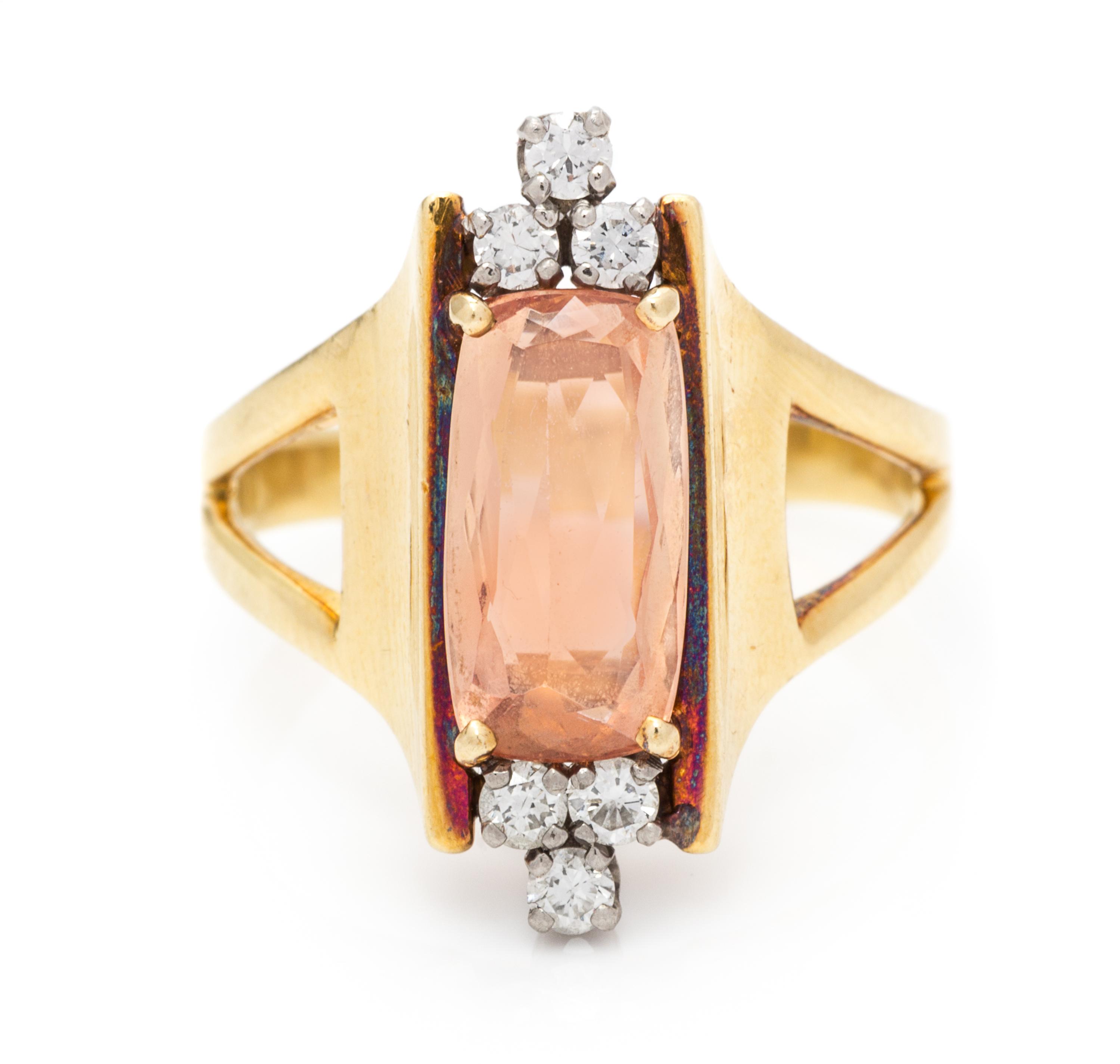 An 18 Karat Yellow Gold, Golden Topaz and Diamond Ring, 5.10 dwts.