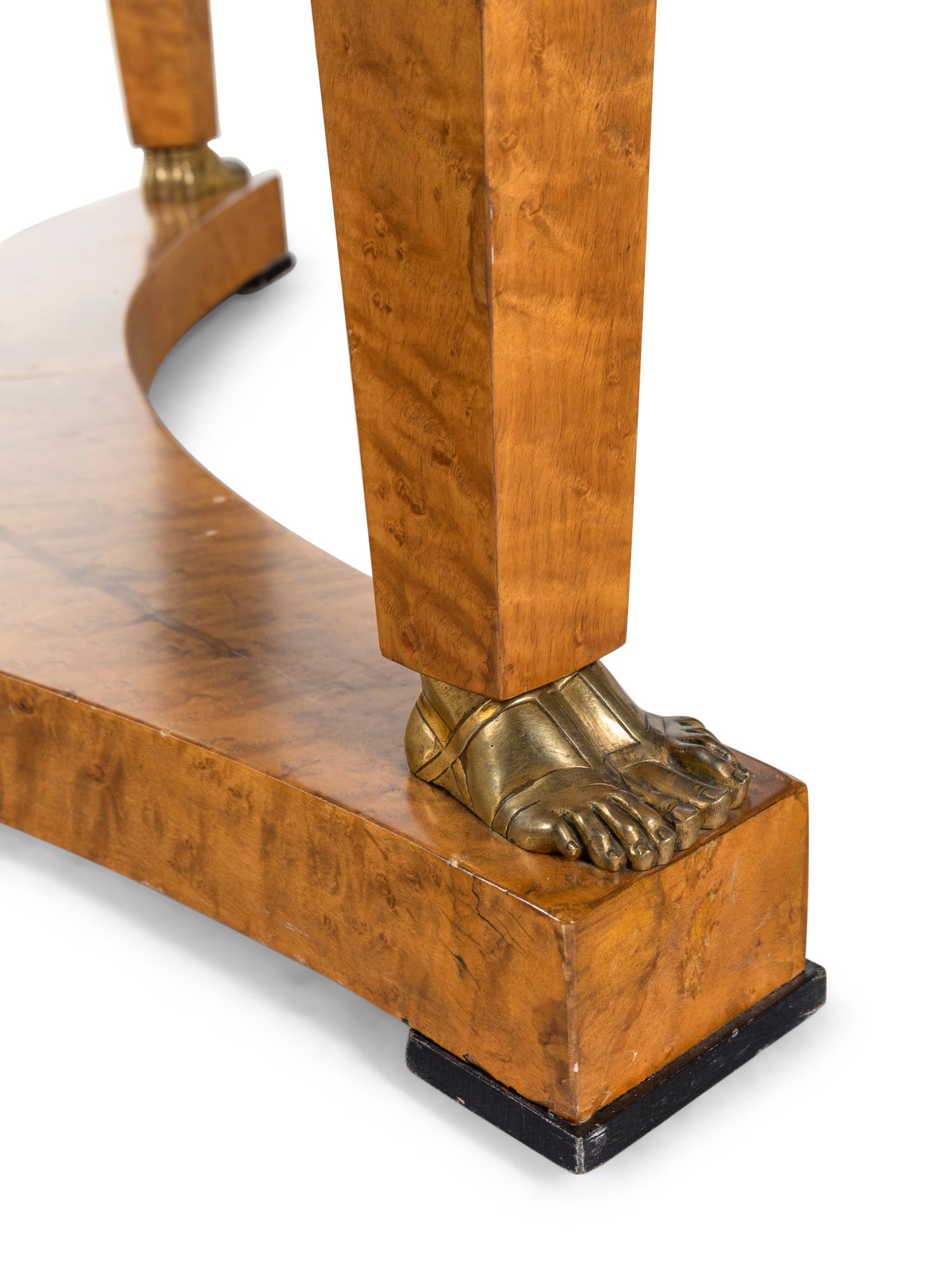 A Large Empire Style Gilt Bronze Mounted Figured Maple Marble-Top Gueridon