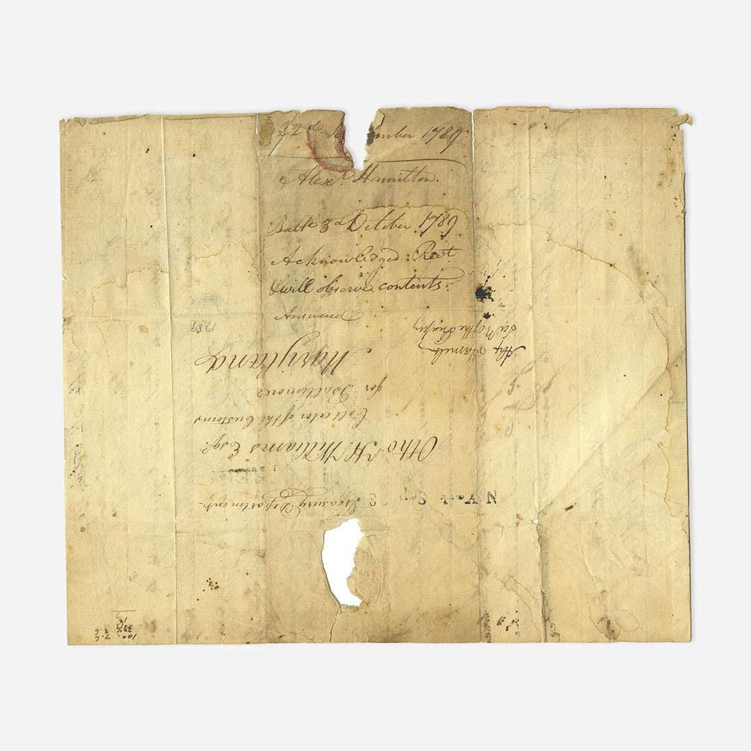 [Hamilton, Alexander] [Lighthouses] Hamilton, Alexander Free-frank Address Leaf