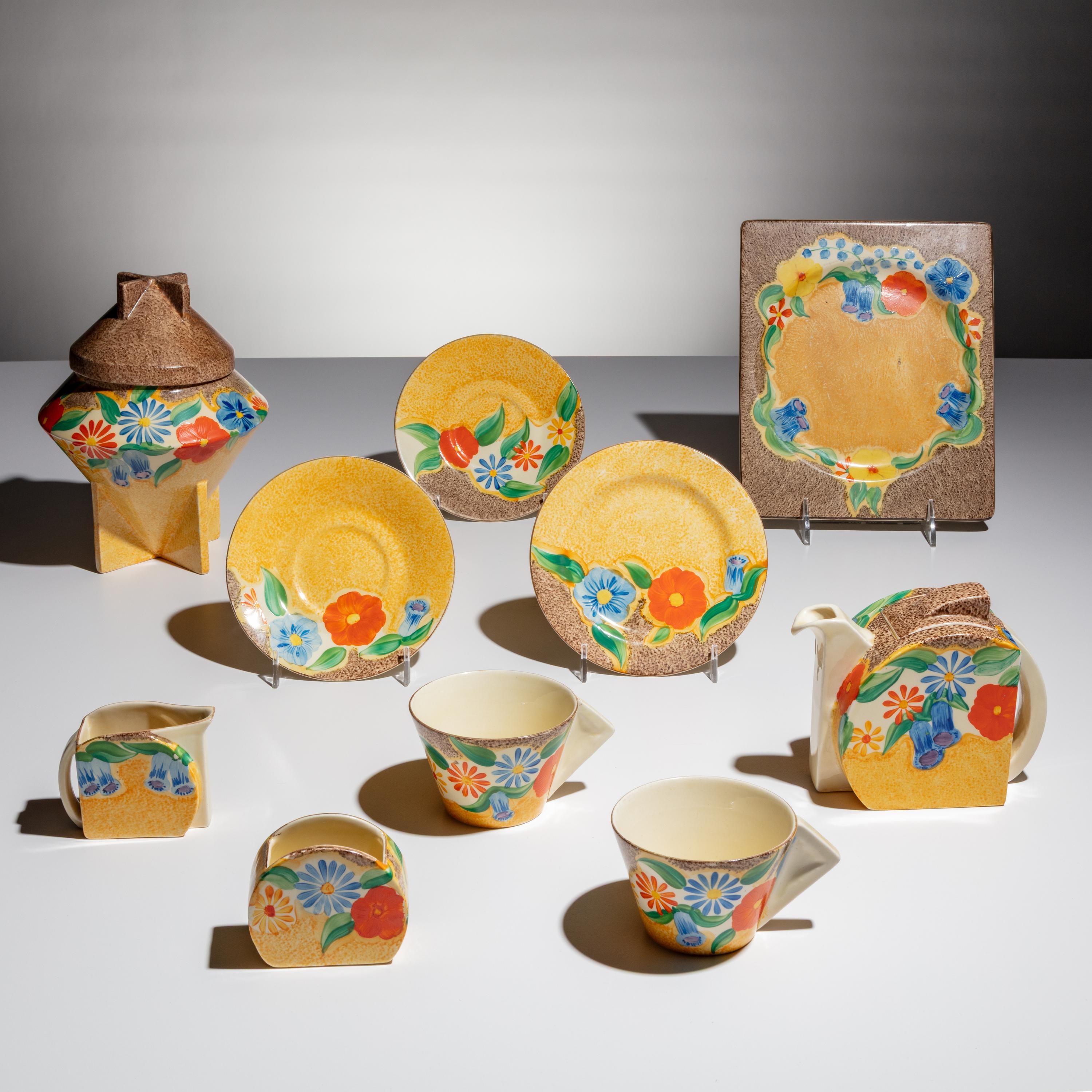 Clarice Cliff (English, 1899–1972) — Petunia pattern , Set of Ten Items