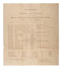 [CIVIL WAR] -- [RECONSTRUCTION]. Roster of Officers and Civilians on Duty in Bureau of Refugees, Freedmen and Abandoned Lands, State of North Carolina. Raleigh, North Carolina, 1 July 1867.