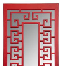 A Set of Four Red Lacquer Mirrored Wall Panels