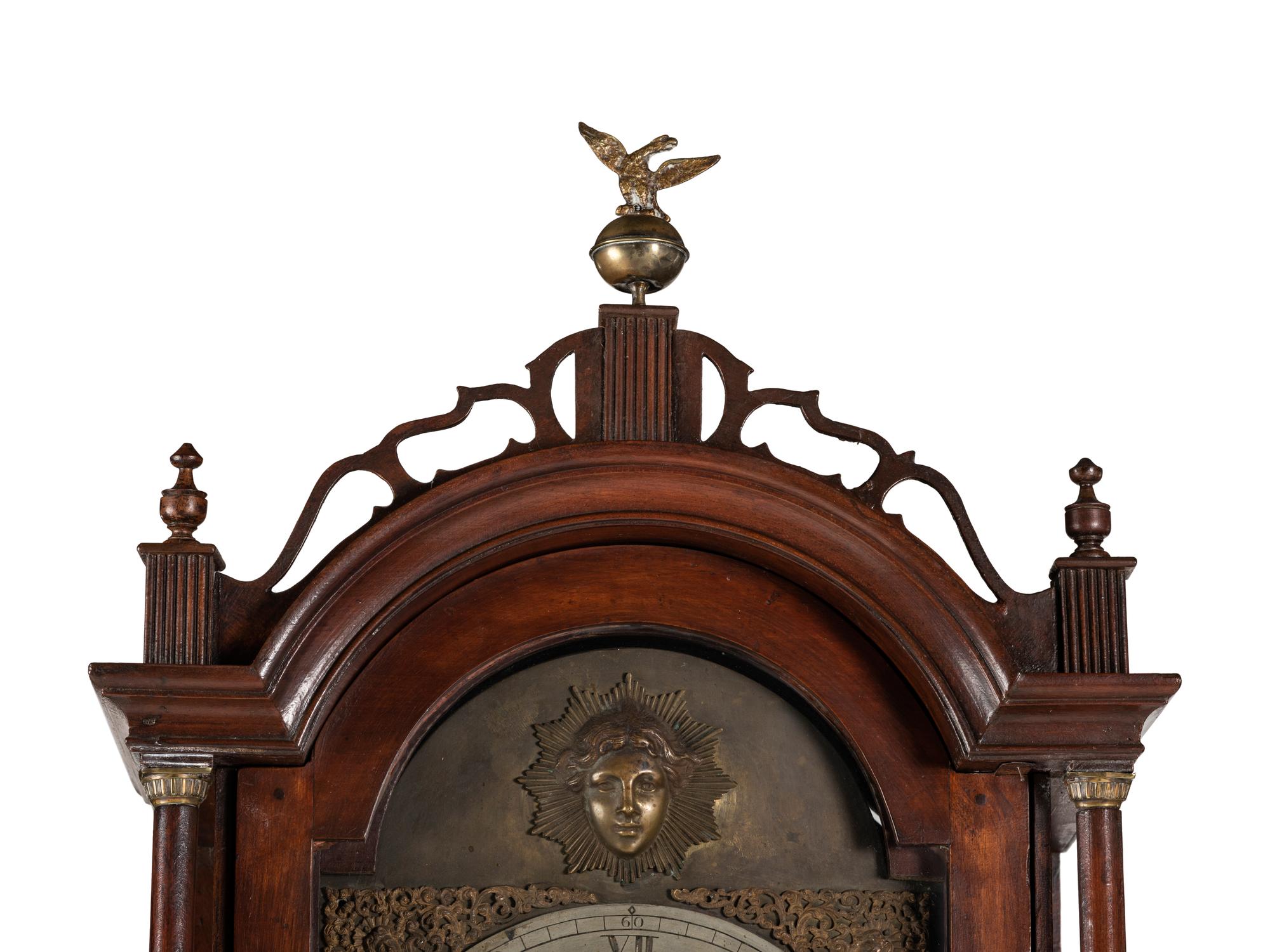 A Federal Carved Cherrywood Tall Case Clock