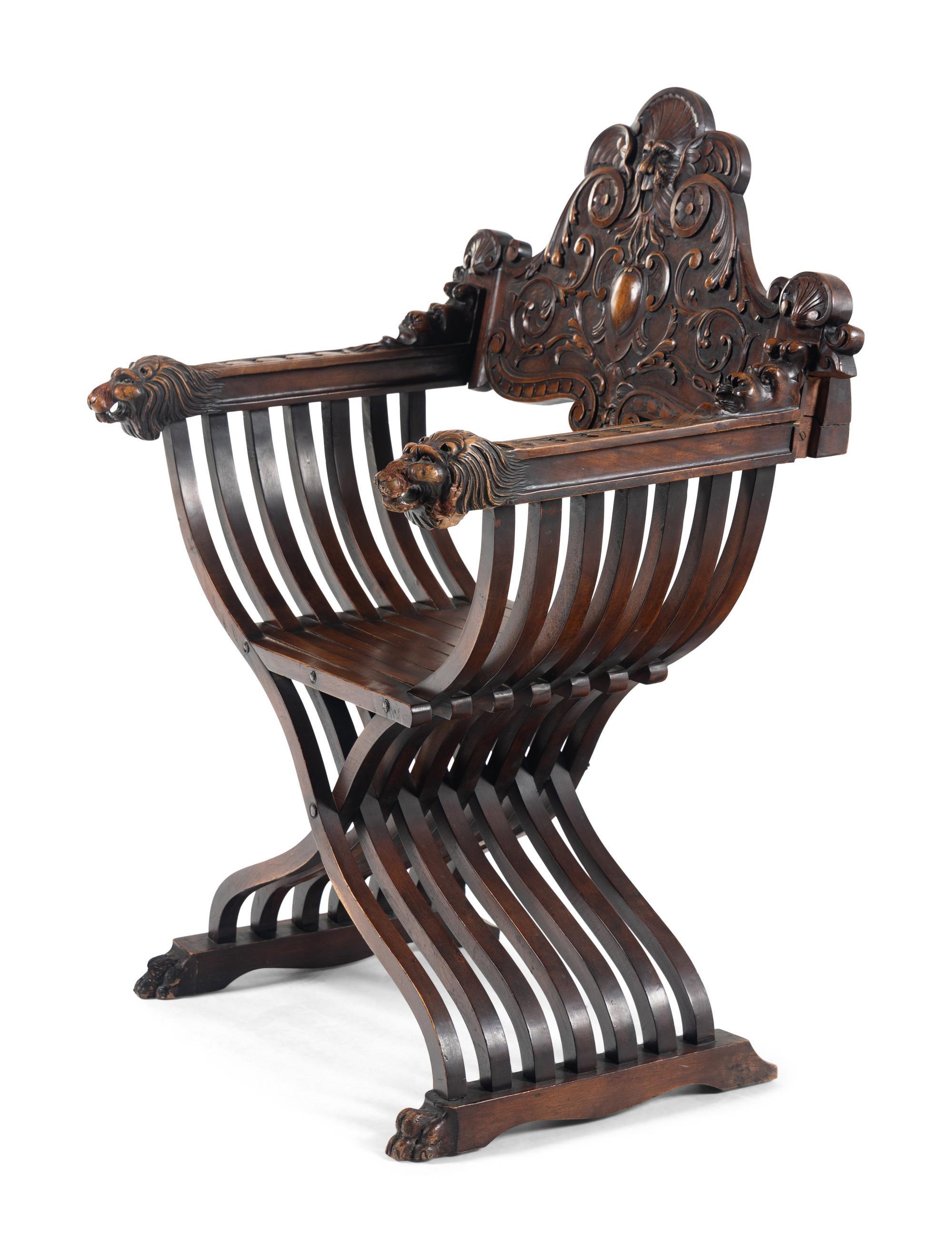 An Italian Renaissance Revival Walnut Savonarola Chair