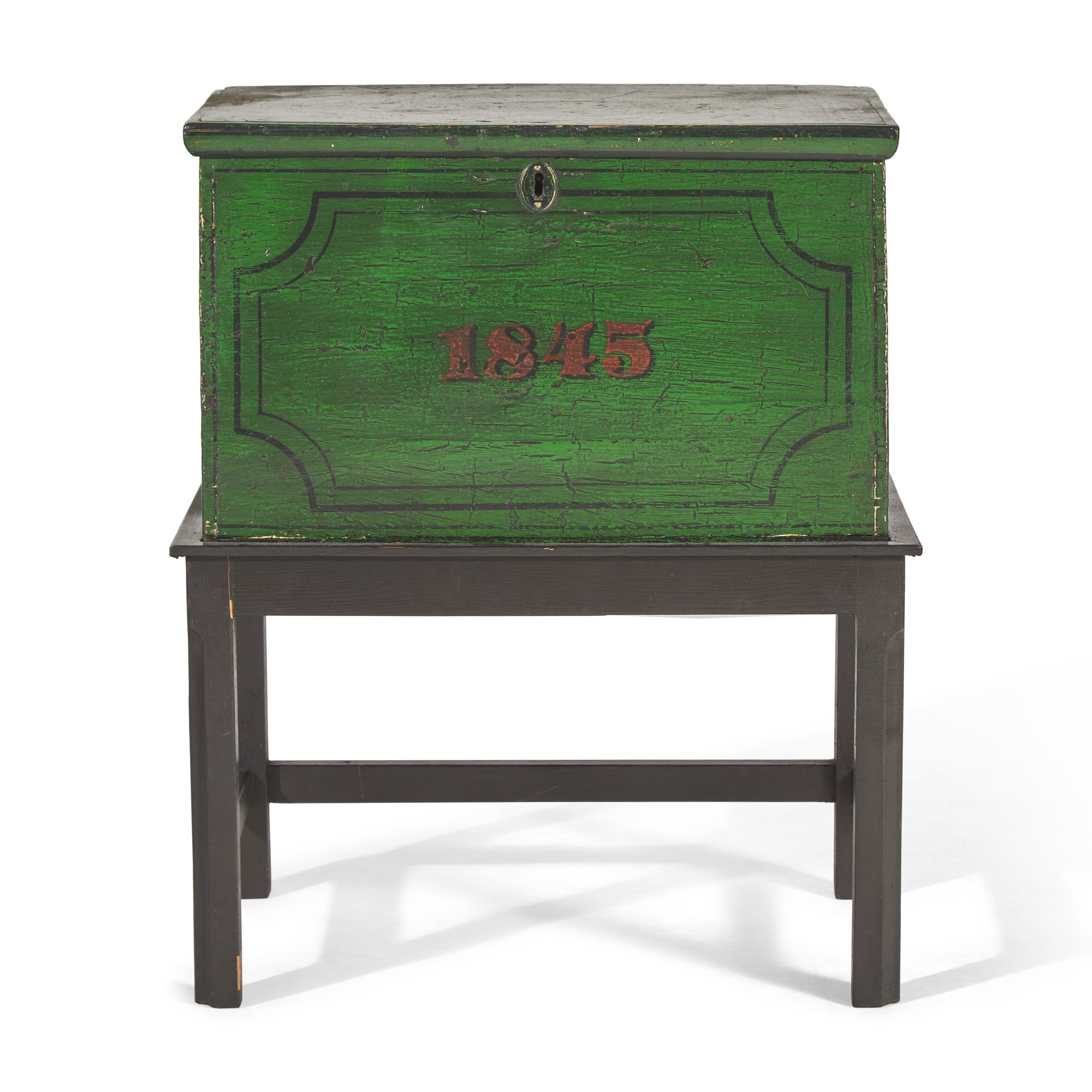 A Paint-Decorated Chest on Stand